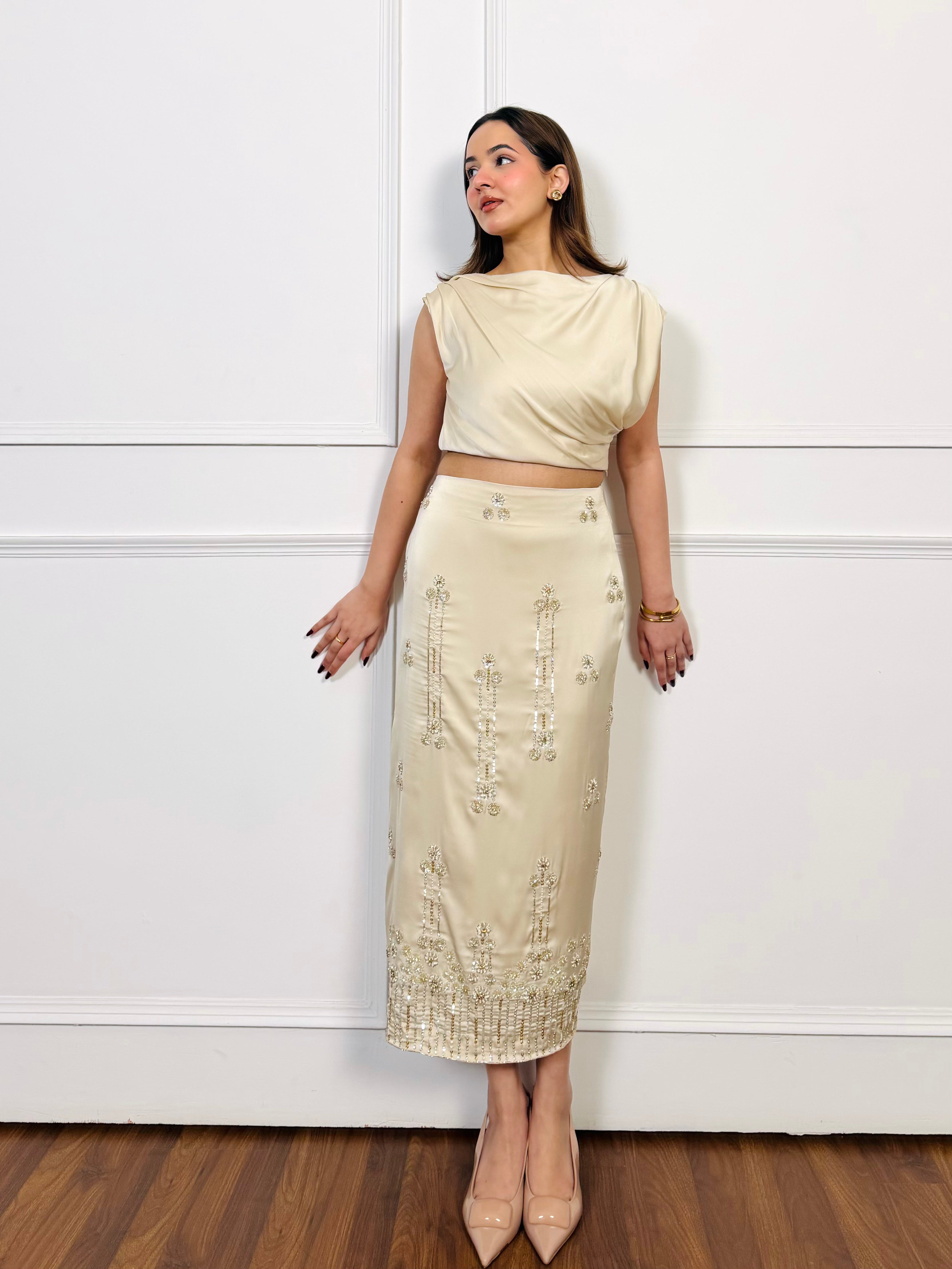 Ivory Luxe Hand Embroidered Skirt Set