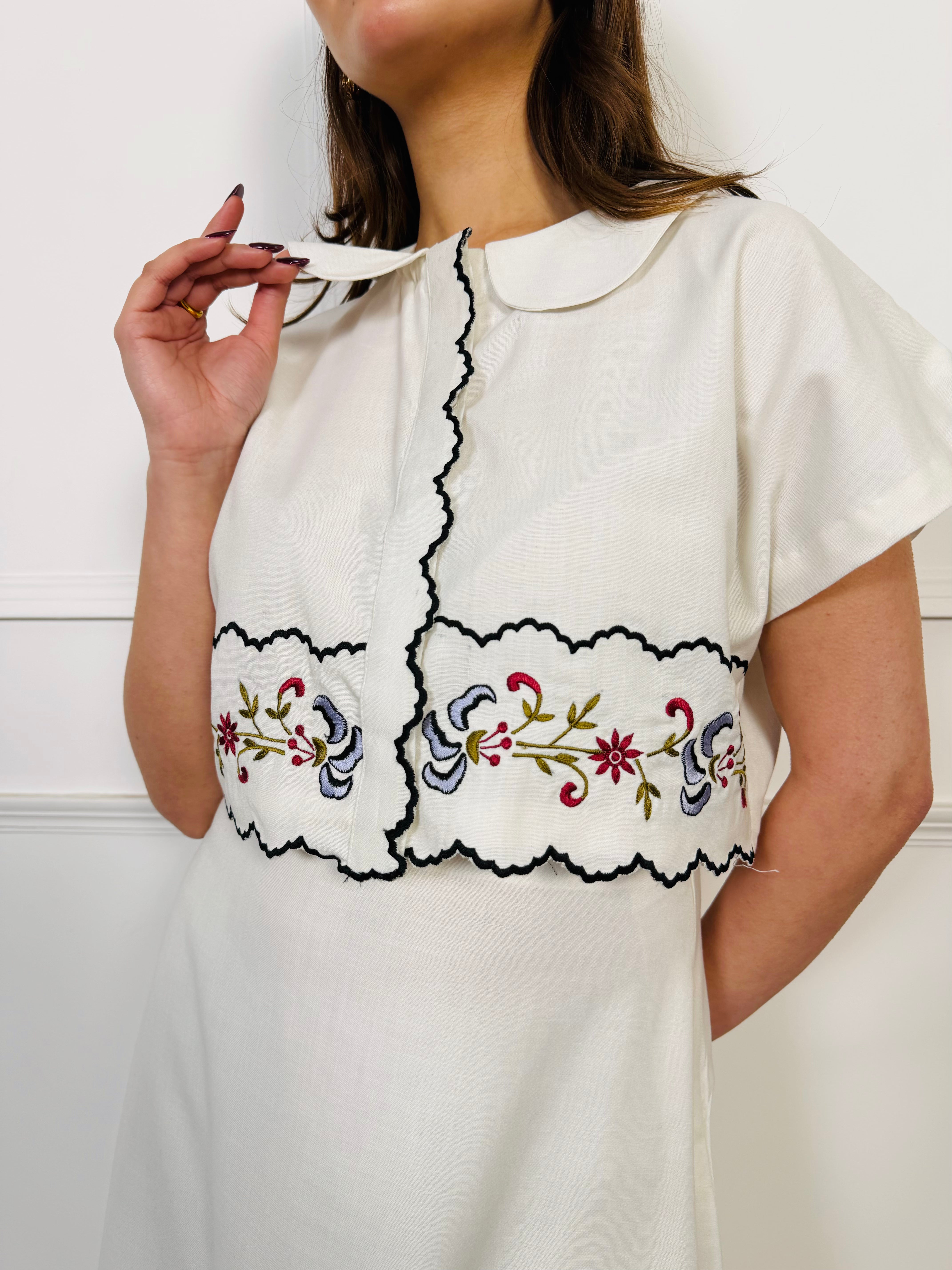 White Linen Embroidered Skirt Set
