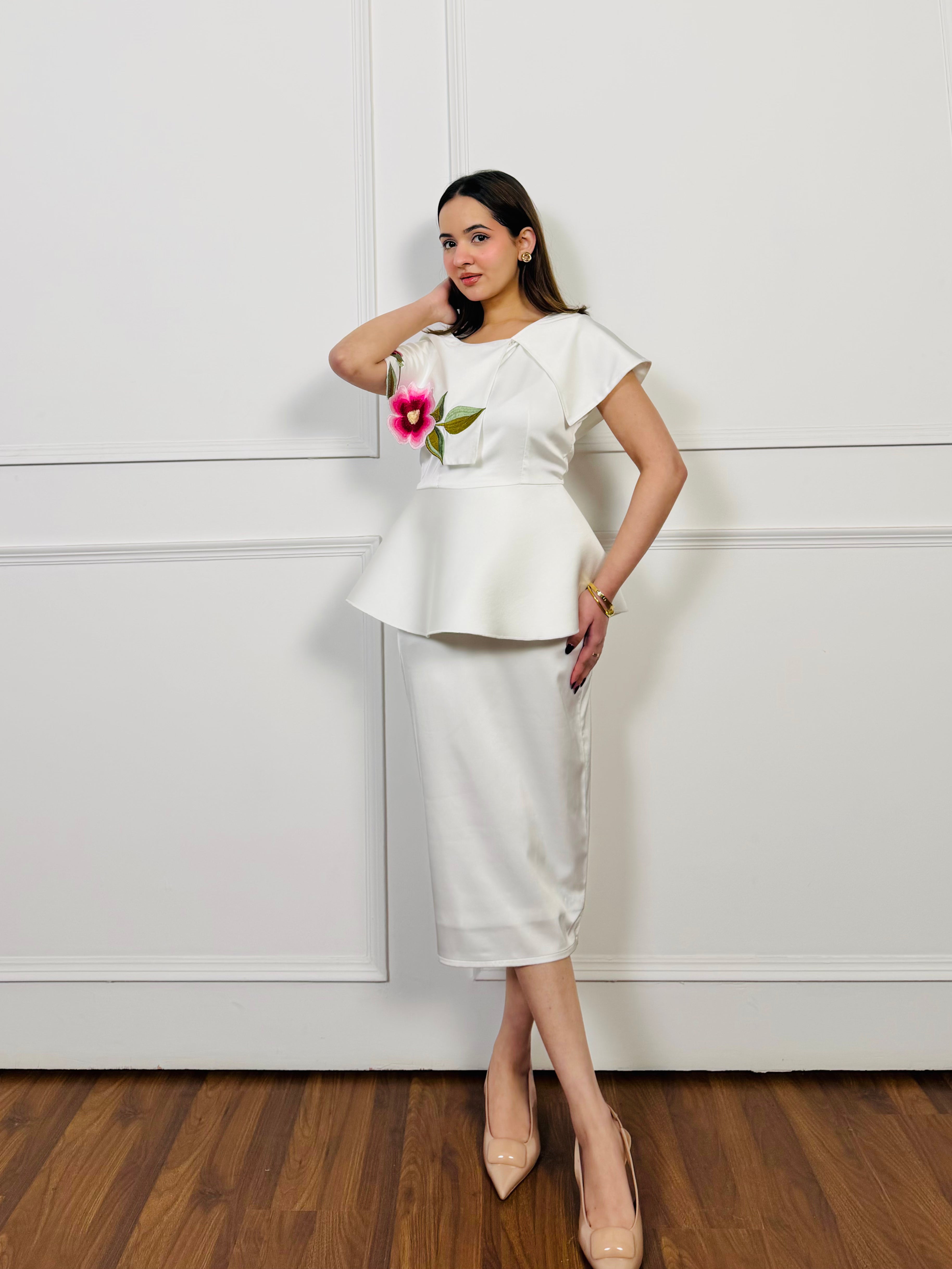 Cloud Bloom Embroidered Skirt Set