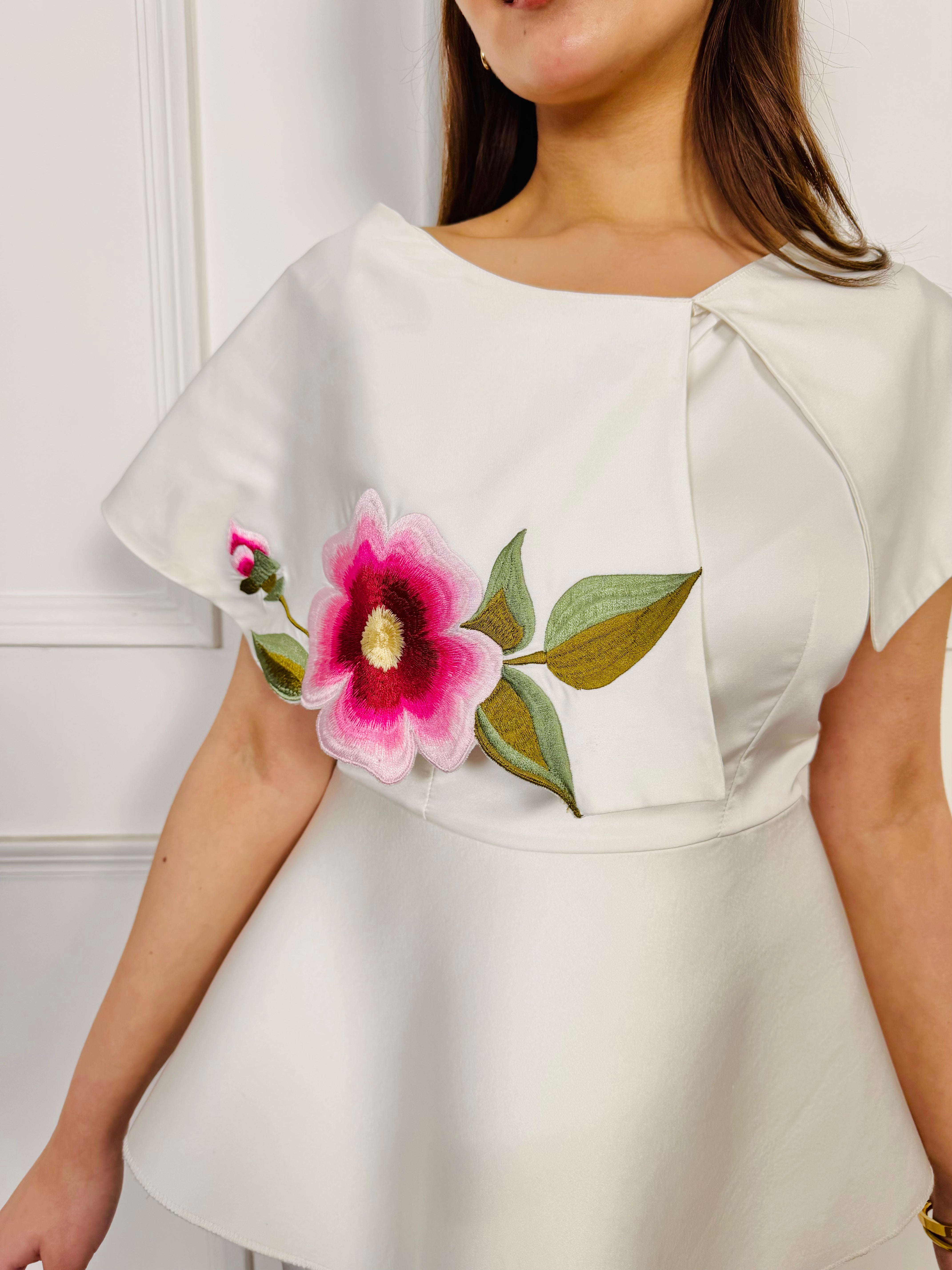 Cloud Bloom Embroidered Skirt Set