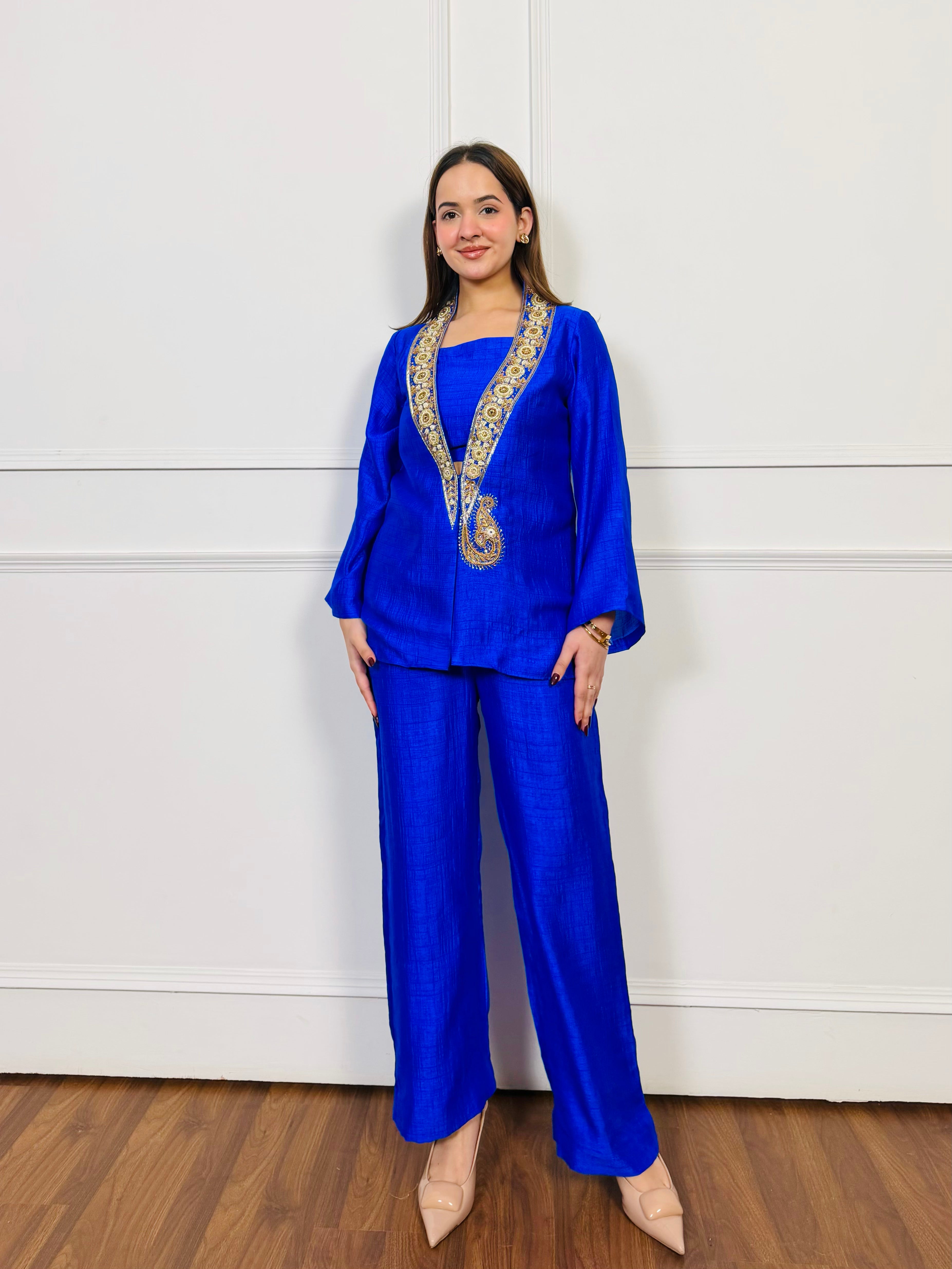 Royal Azure Embroidered Fusion Set