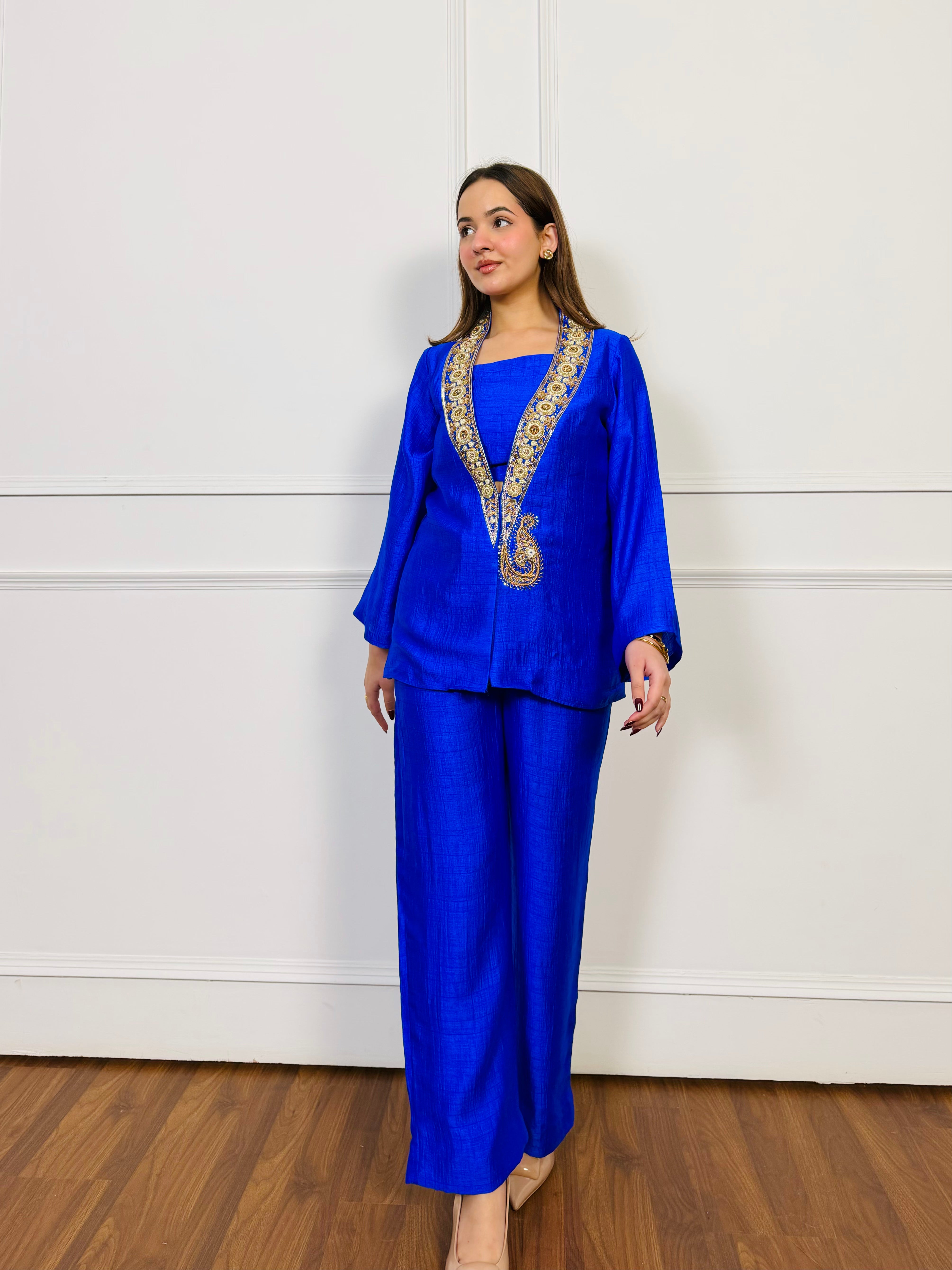 Royal Azure Embroidered Fusion Set