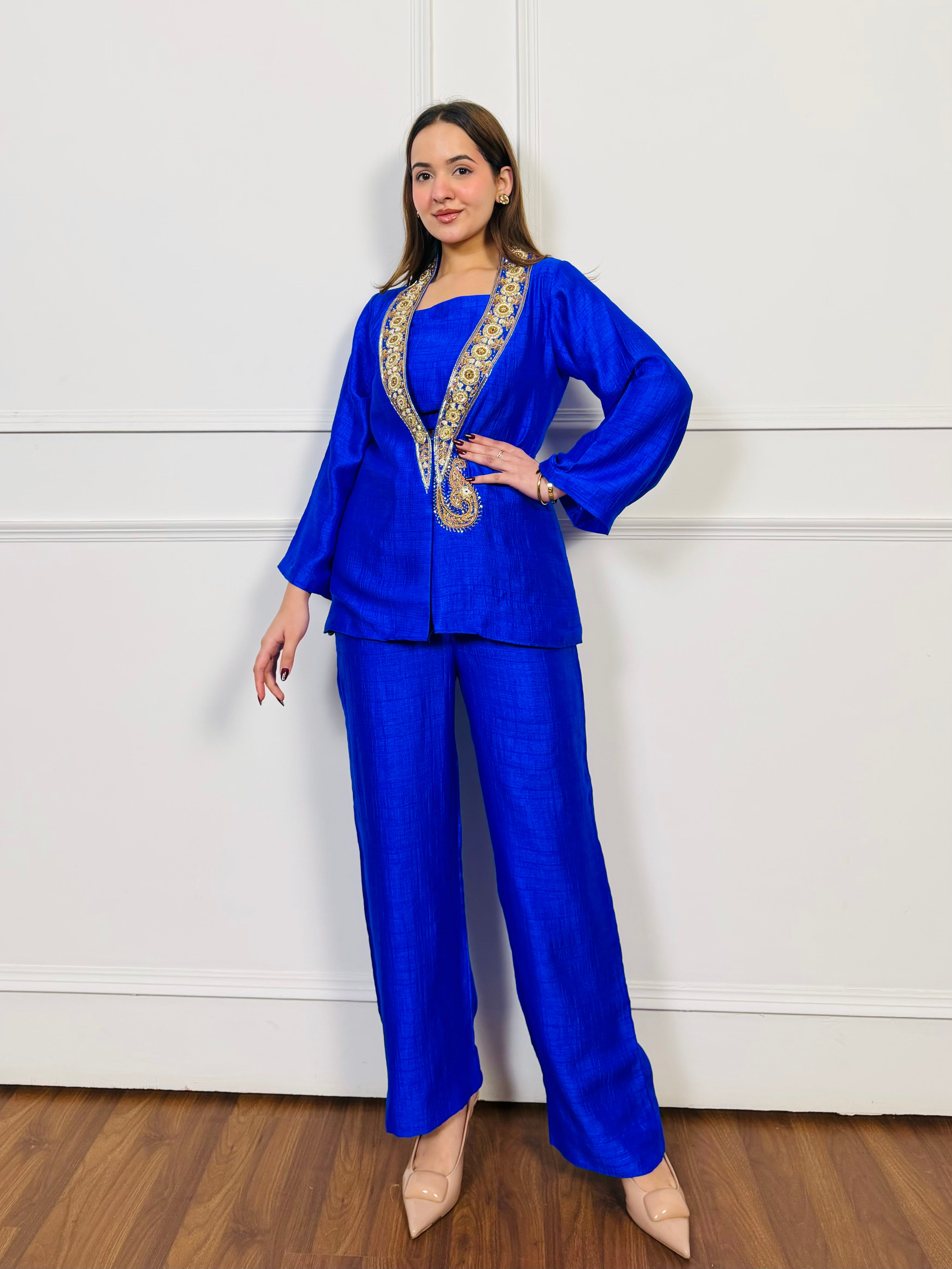 Royal Azure Embroidered Fusion Set