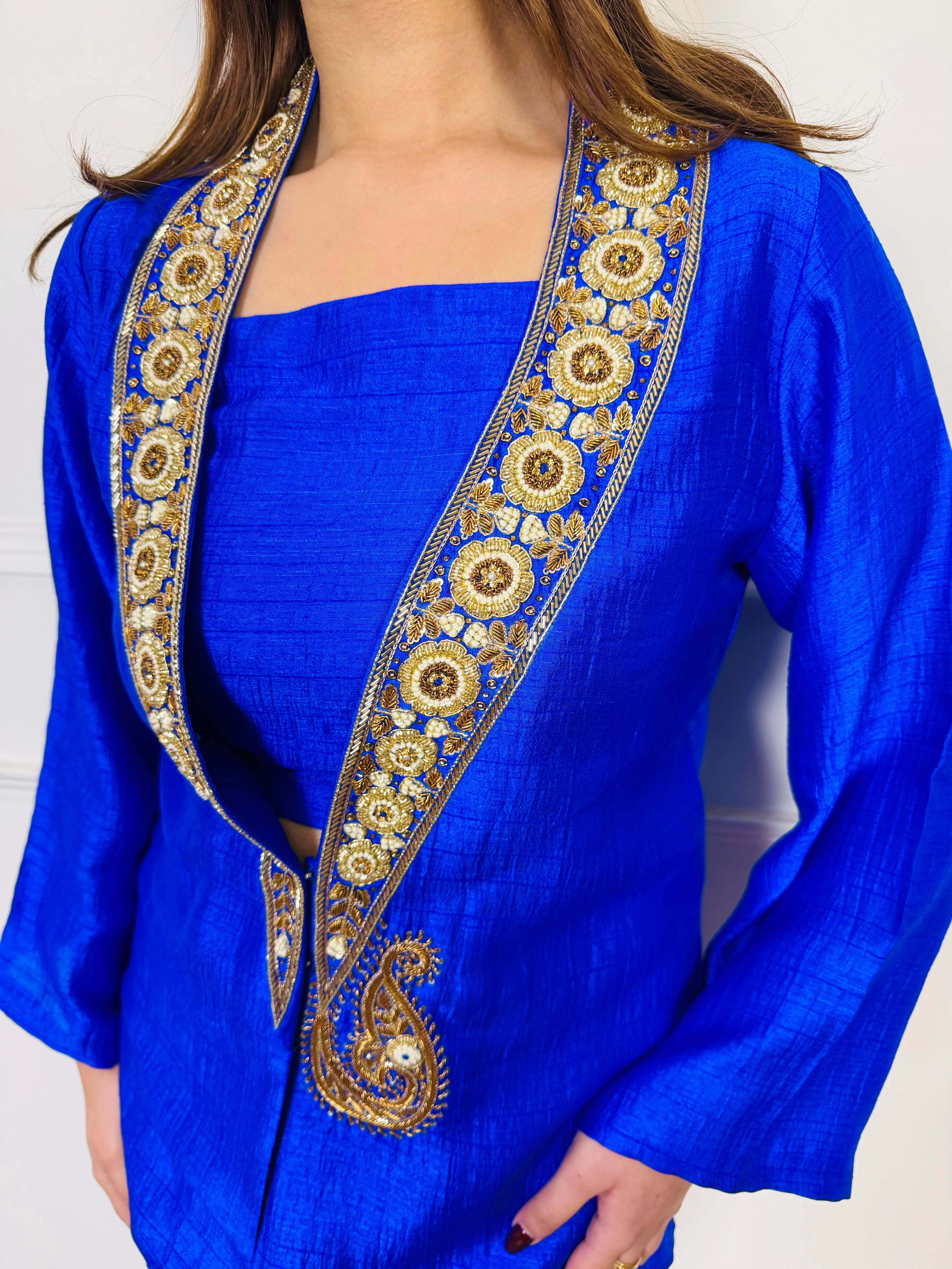 Royal Azure Embroidered Fusion Set