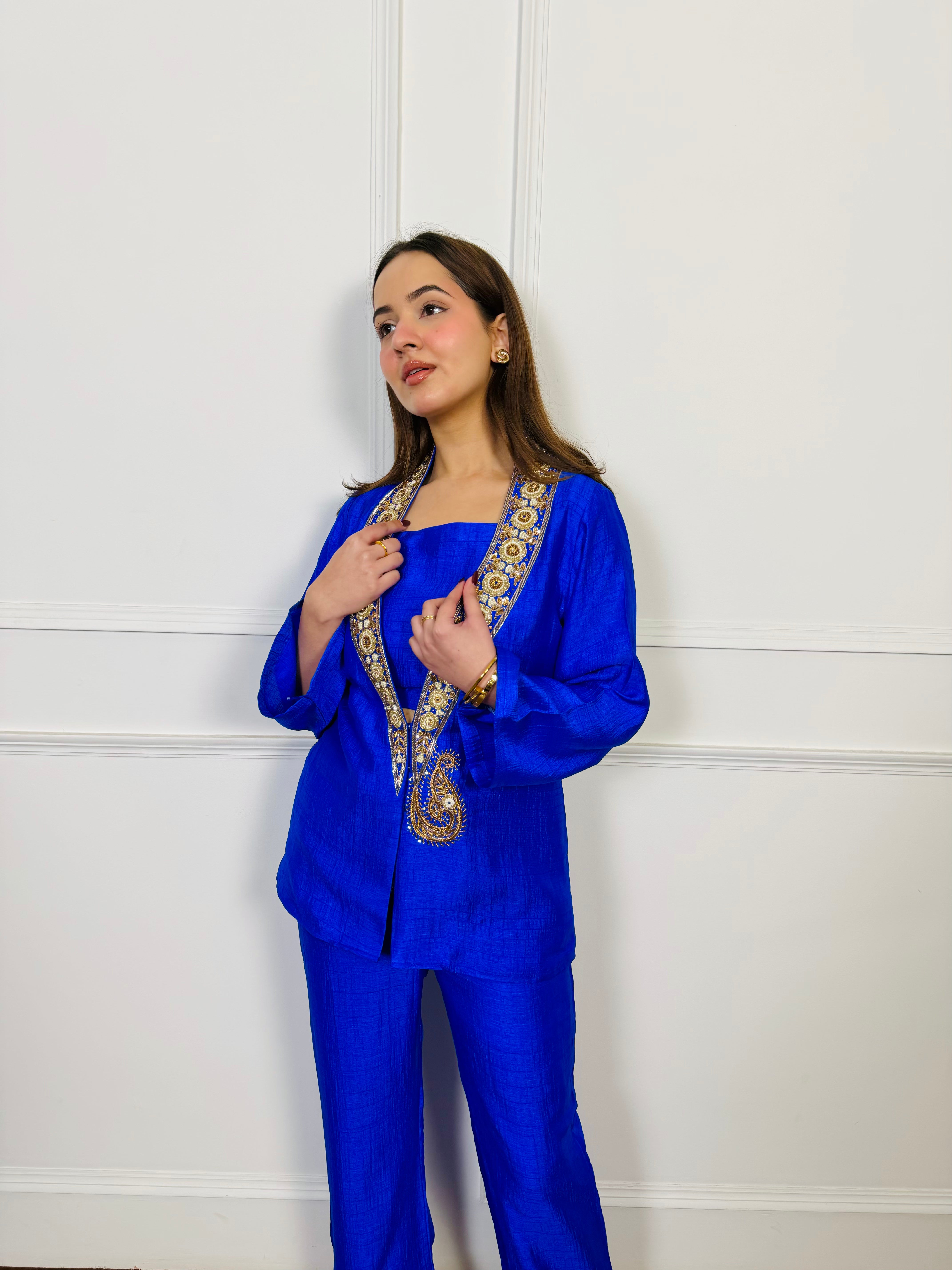 Royal Azure Embroidered Fusion Set