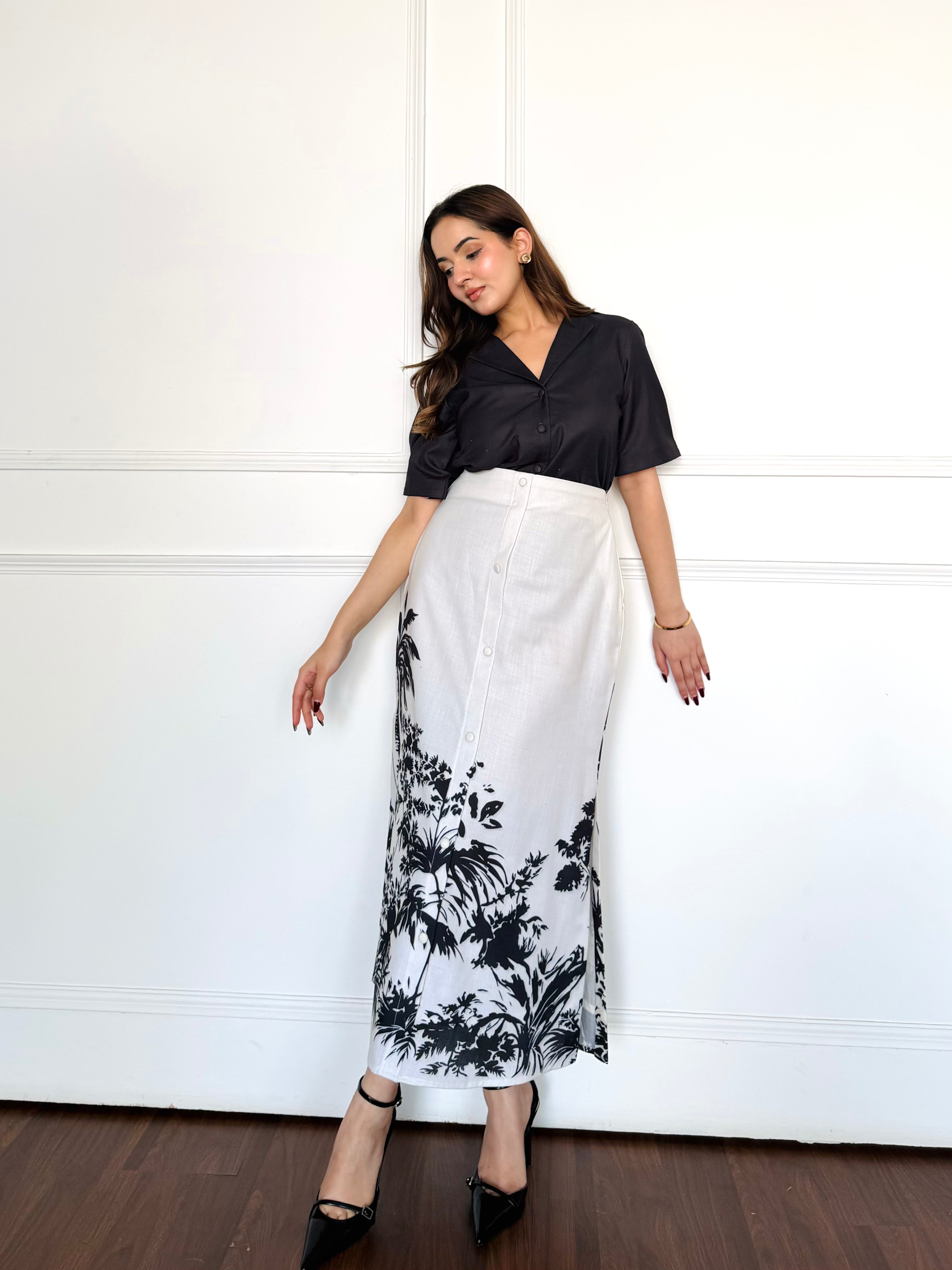 Black & White Tropical Skirt Set