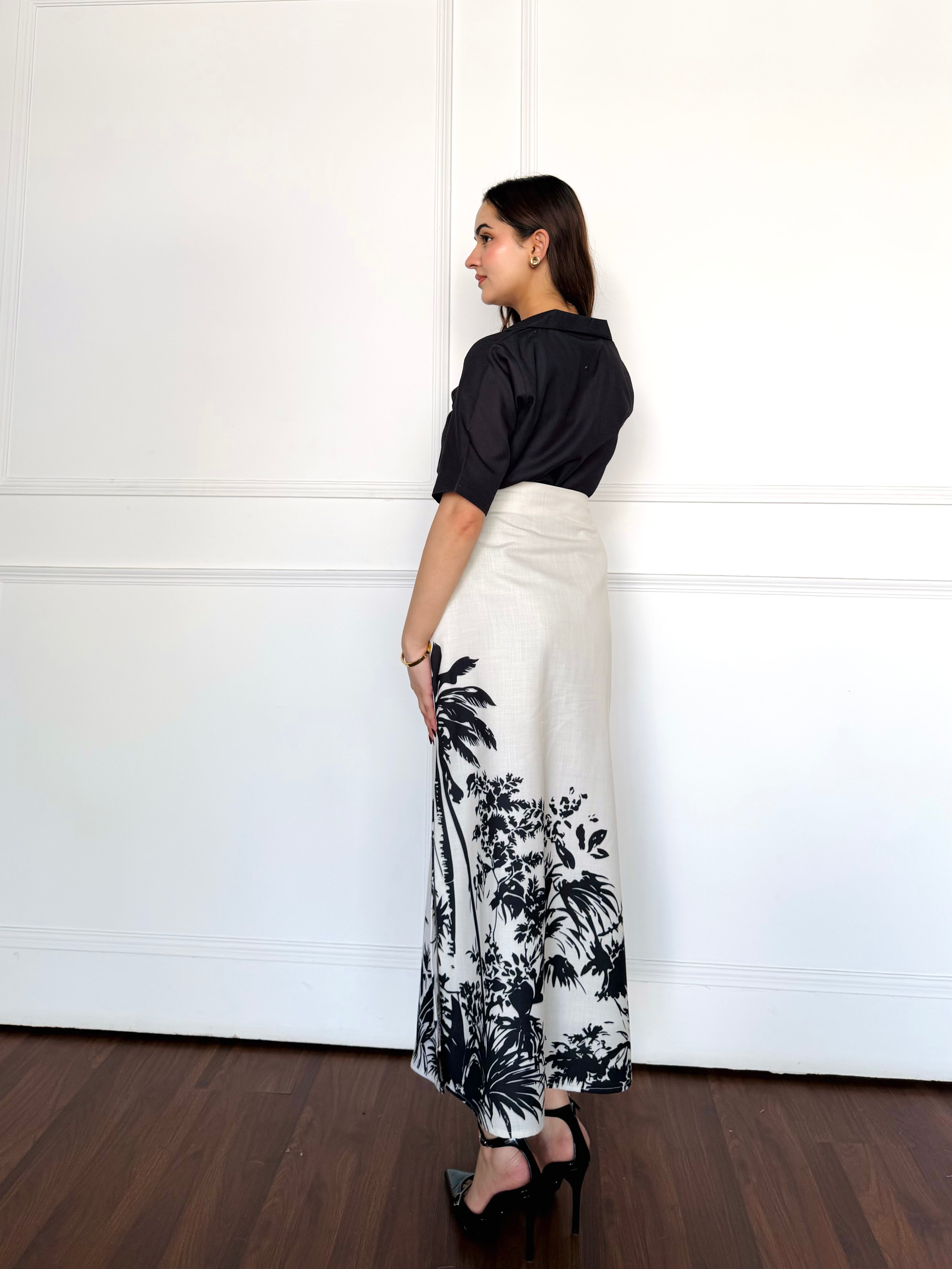 Black & White Tropical Skirt Set