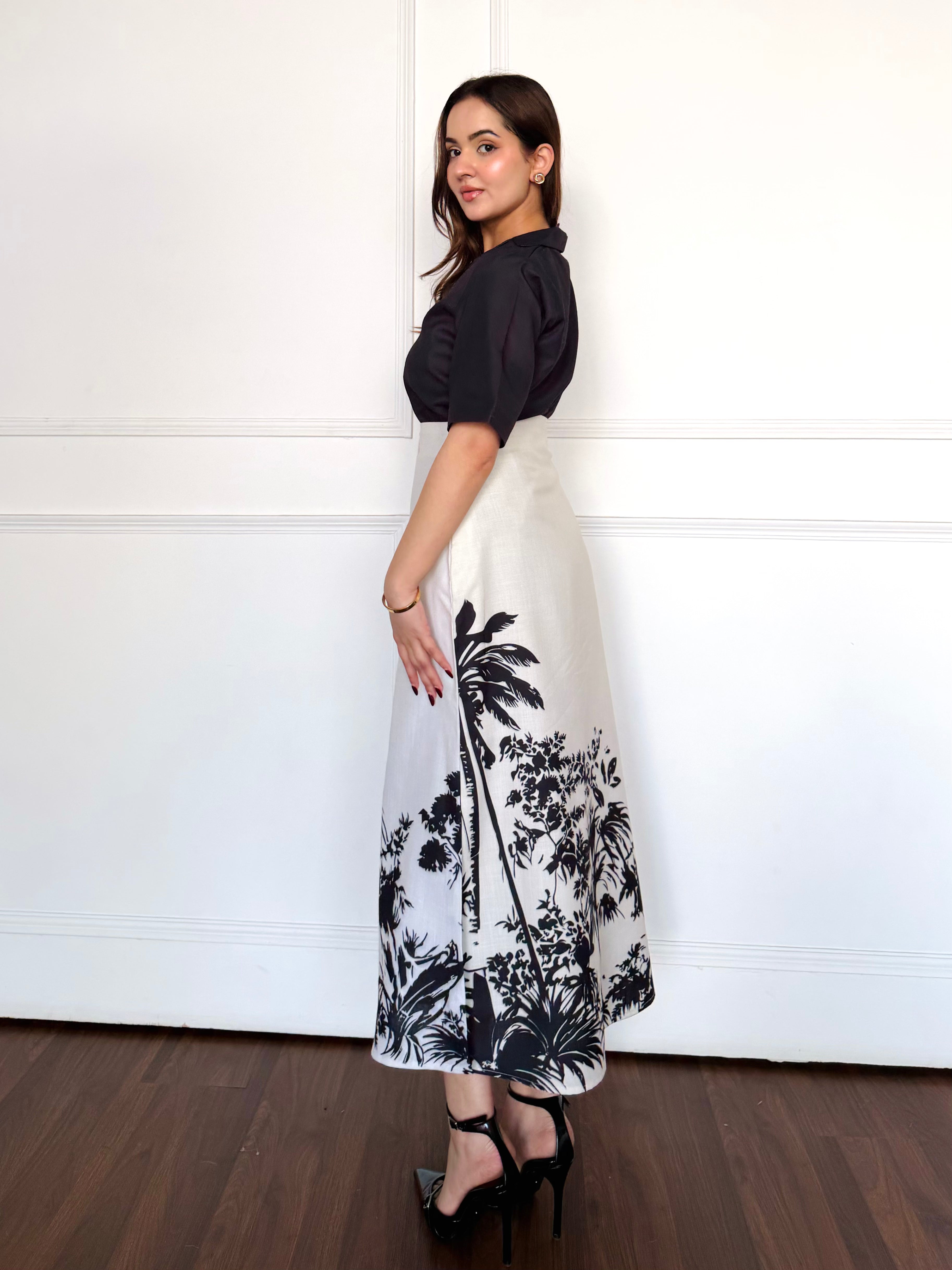 Black & White Tropical Skirt Set