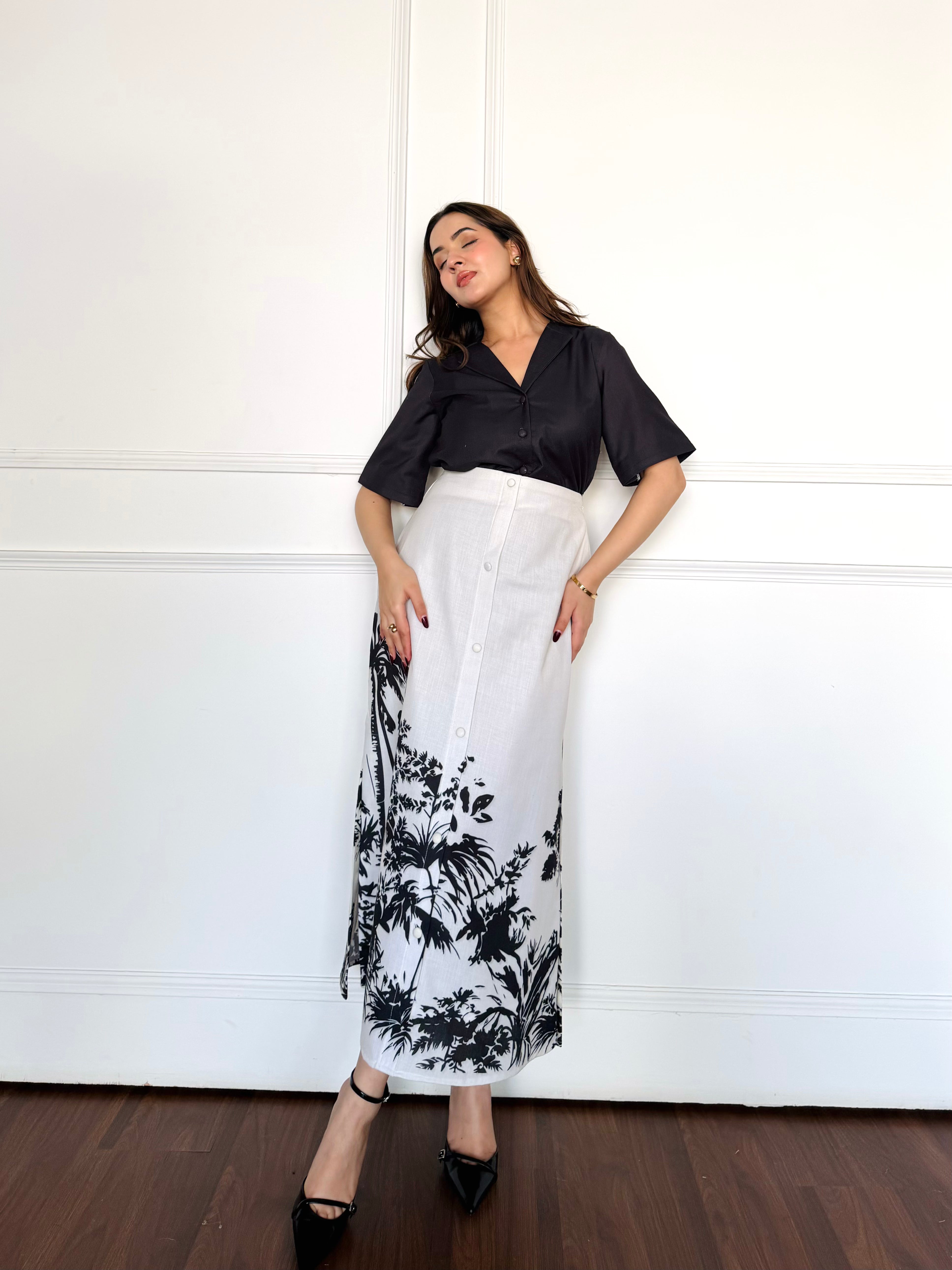 Black & White Tropical Skirt Set