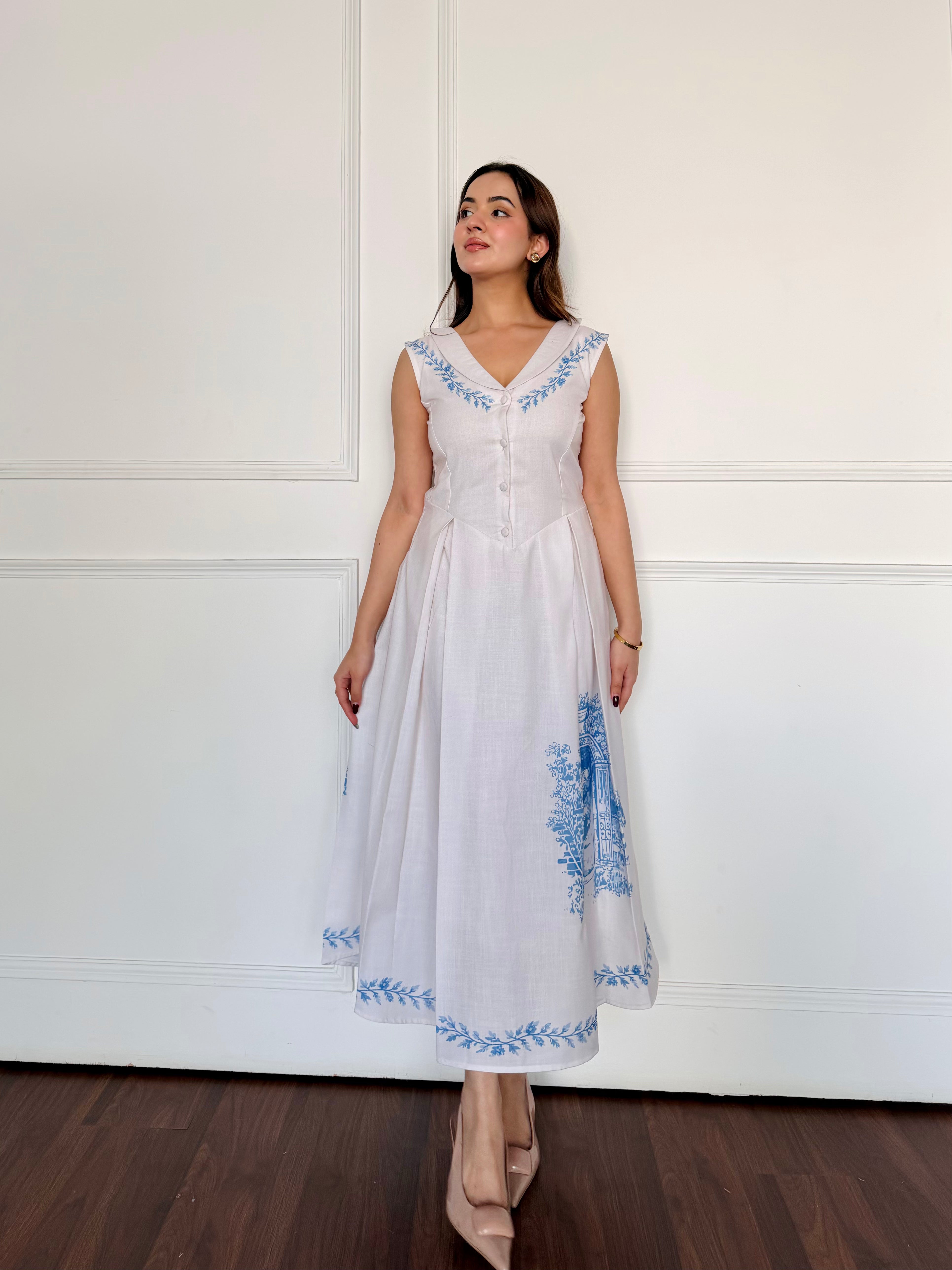 White Fit & Flare Midi Dress