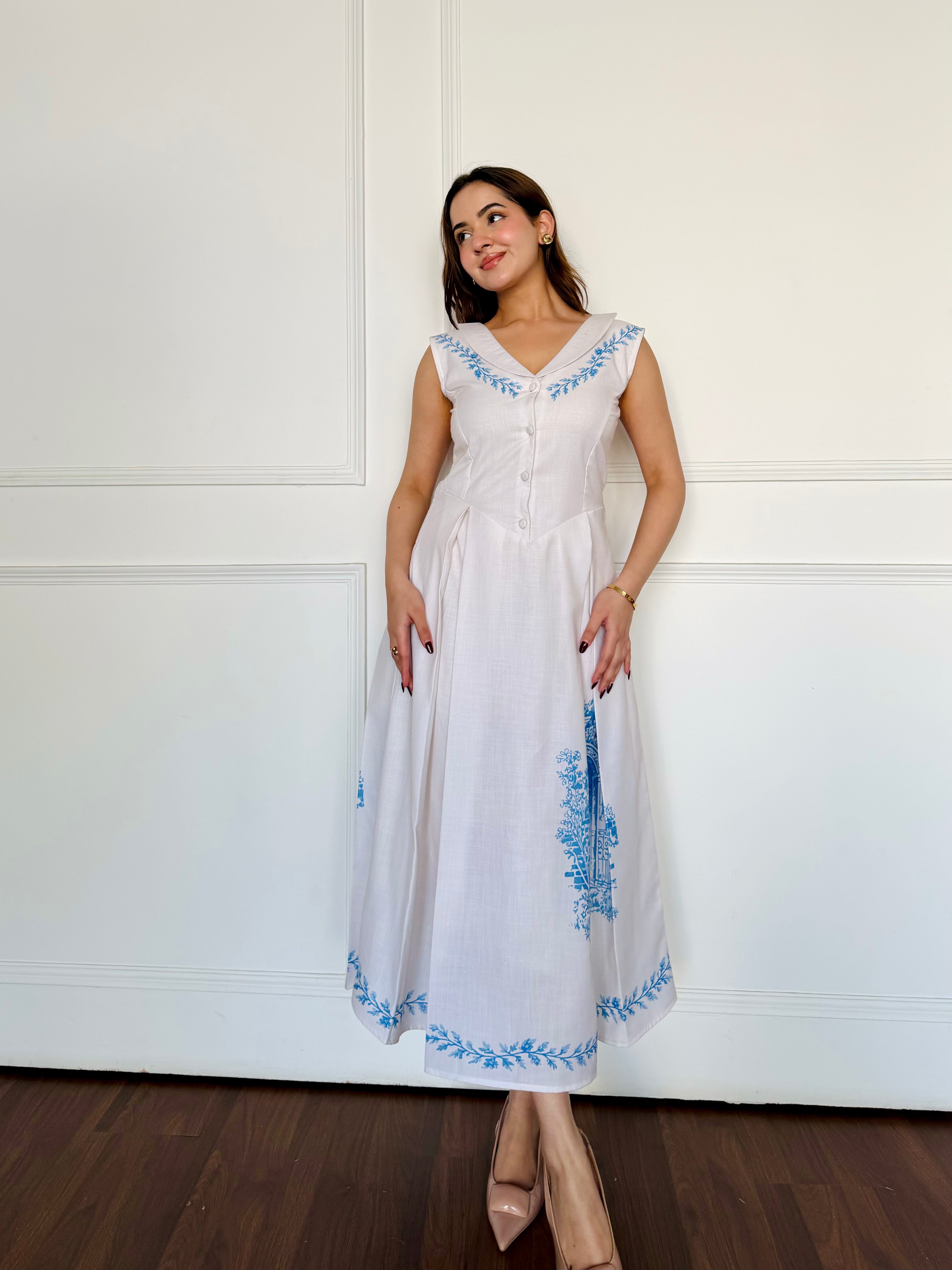 White Fit & Flare Midi Dress