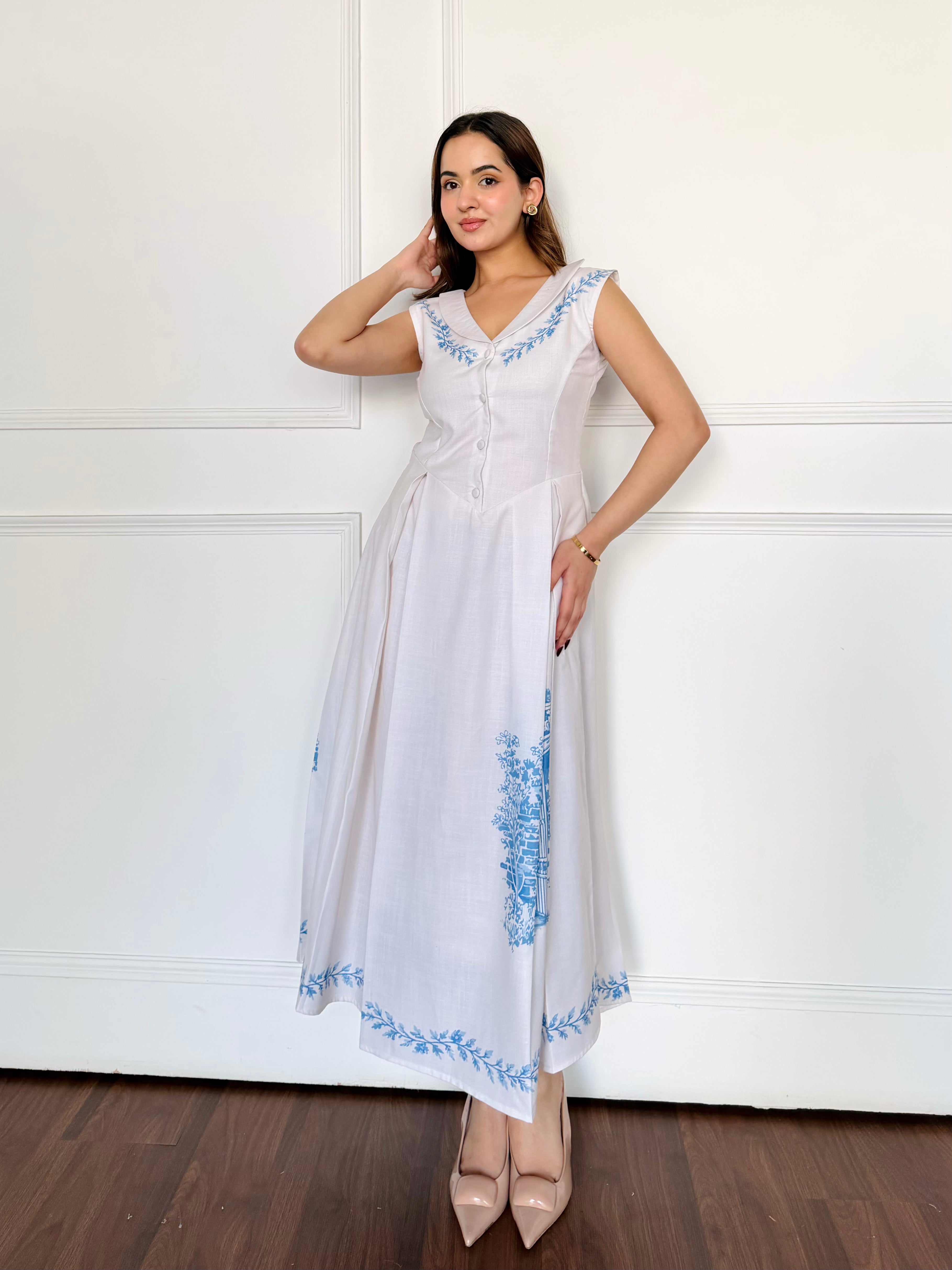 White Fit & Flare Midi Dress