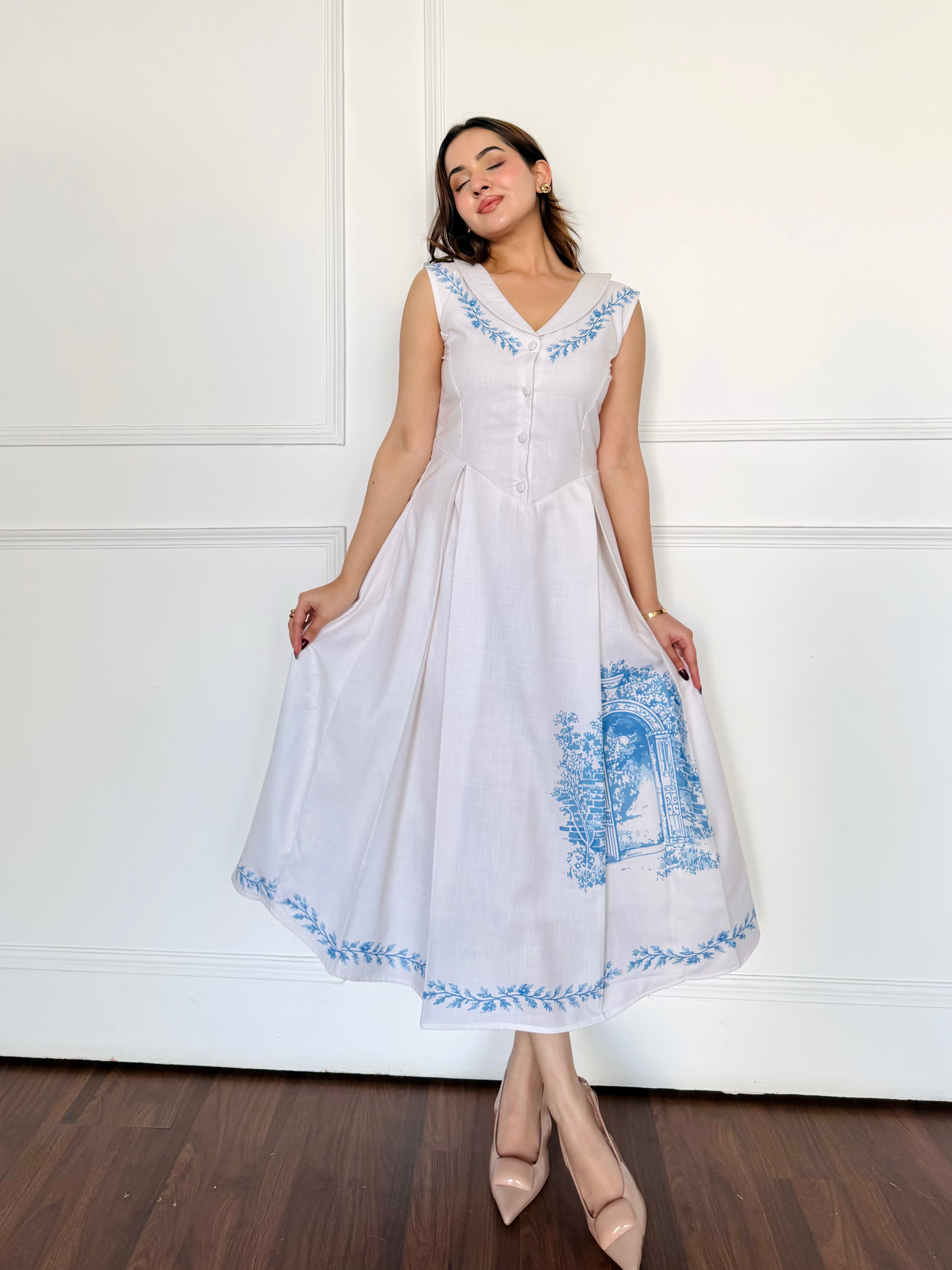 White Fit & Flare Midi Dress