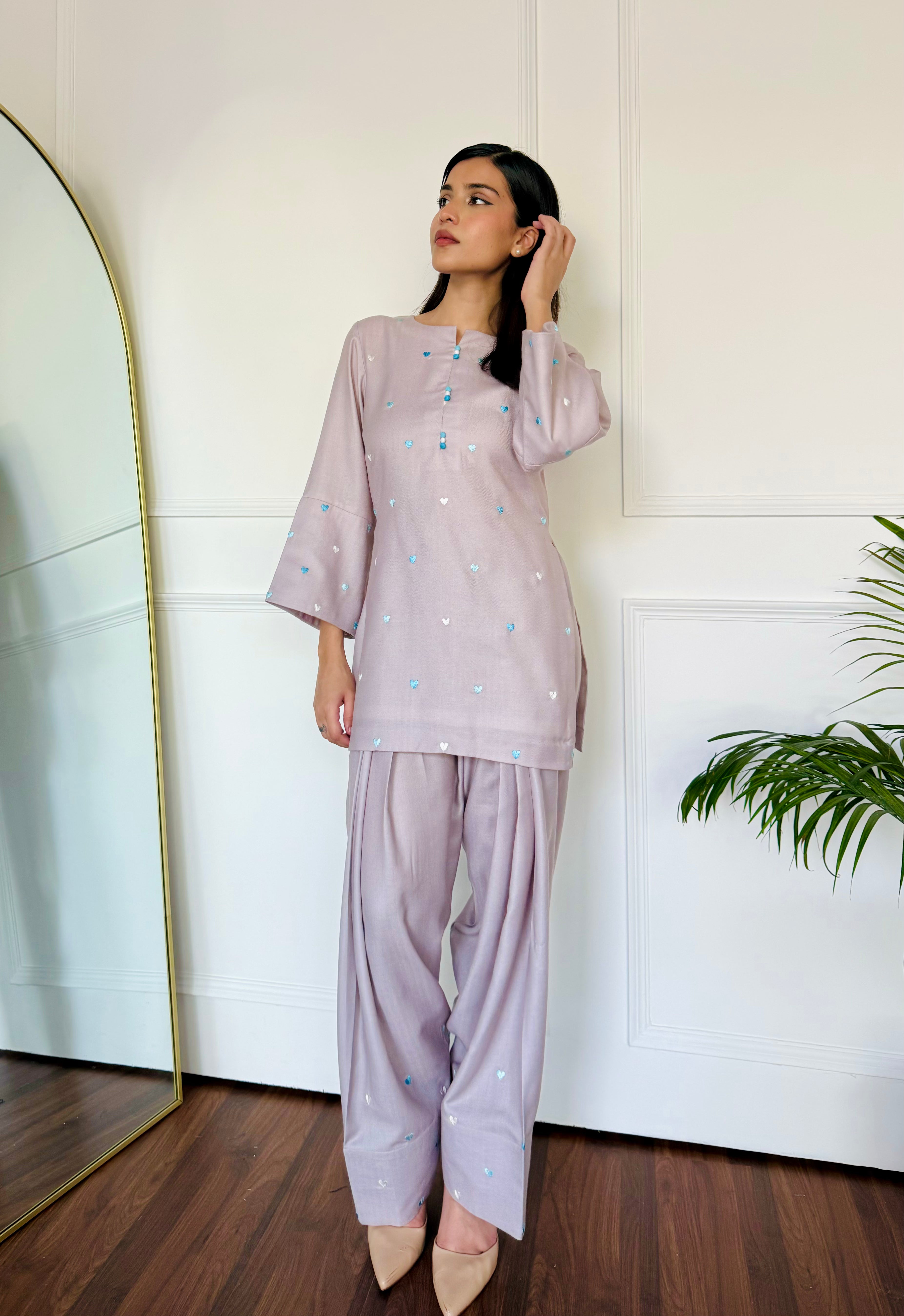 Pastel Embroidered Hearts Kurta Set