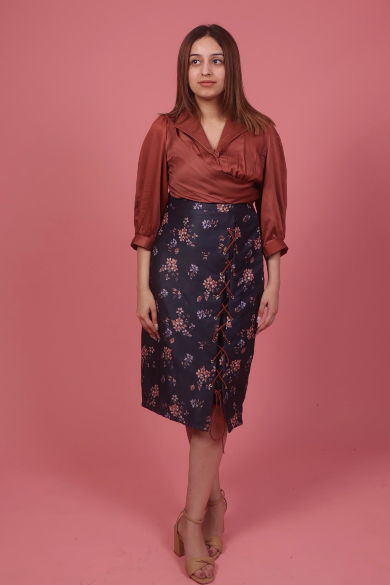 Emily Blue Print Skirt Set