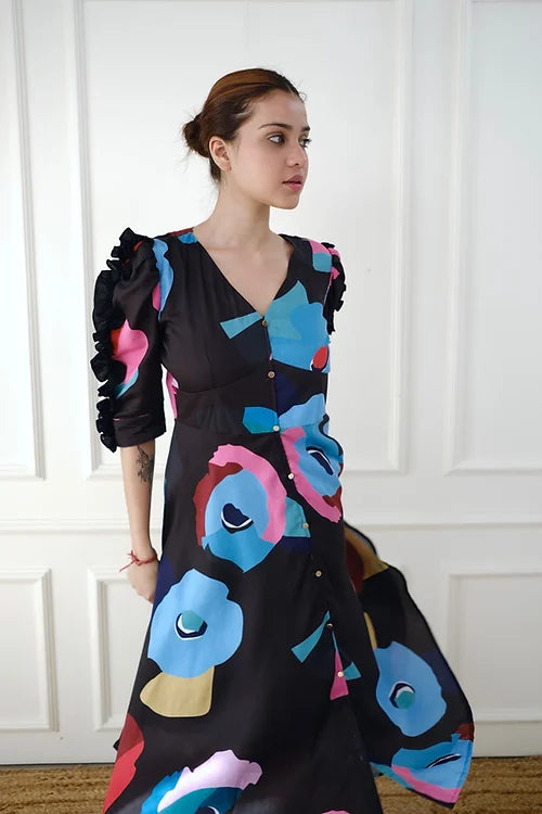 Statement Black Print Dress