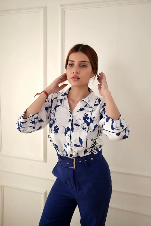 Classy White Blue Shirt
