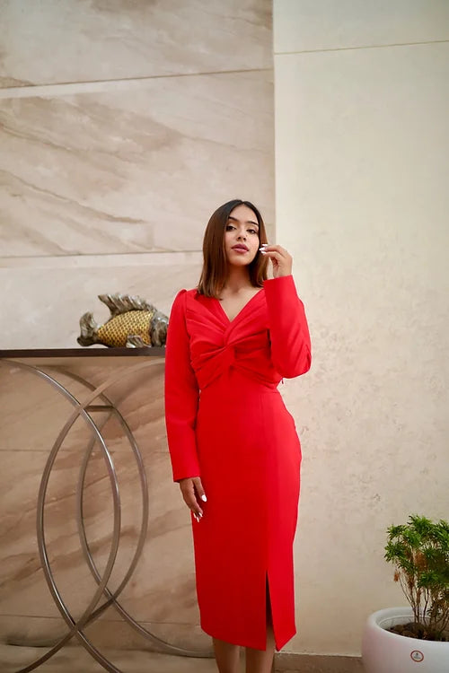 Lyla Bold Formal Midi With Statement Neckline