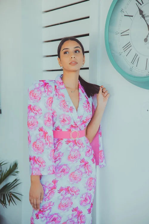 Kate Pastel Printed Formal Dress With Belt