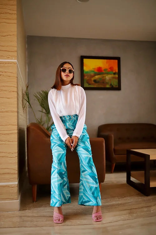 Kylie Power Coord Set With Abstract Blue Trousers