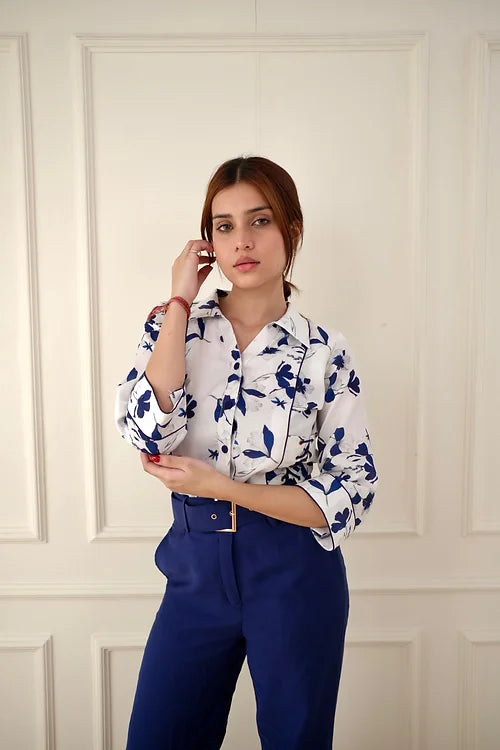 Classy White Blue Shirt