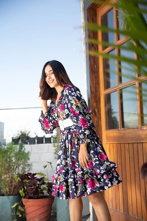 Lyla Blue Floral Dress With Frills