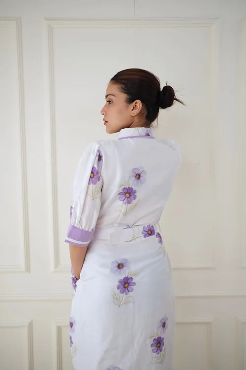 Classy White Lavender Shirt Dress