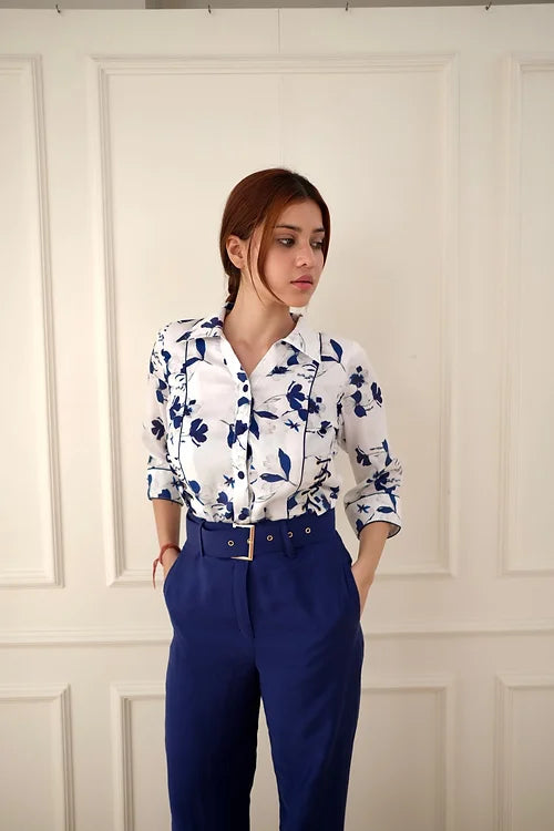 Classy White Blue Shirt