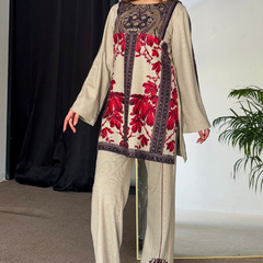 Noor Red Beige Winter Floral Kurta Set