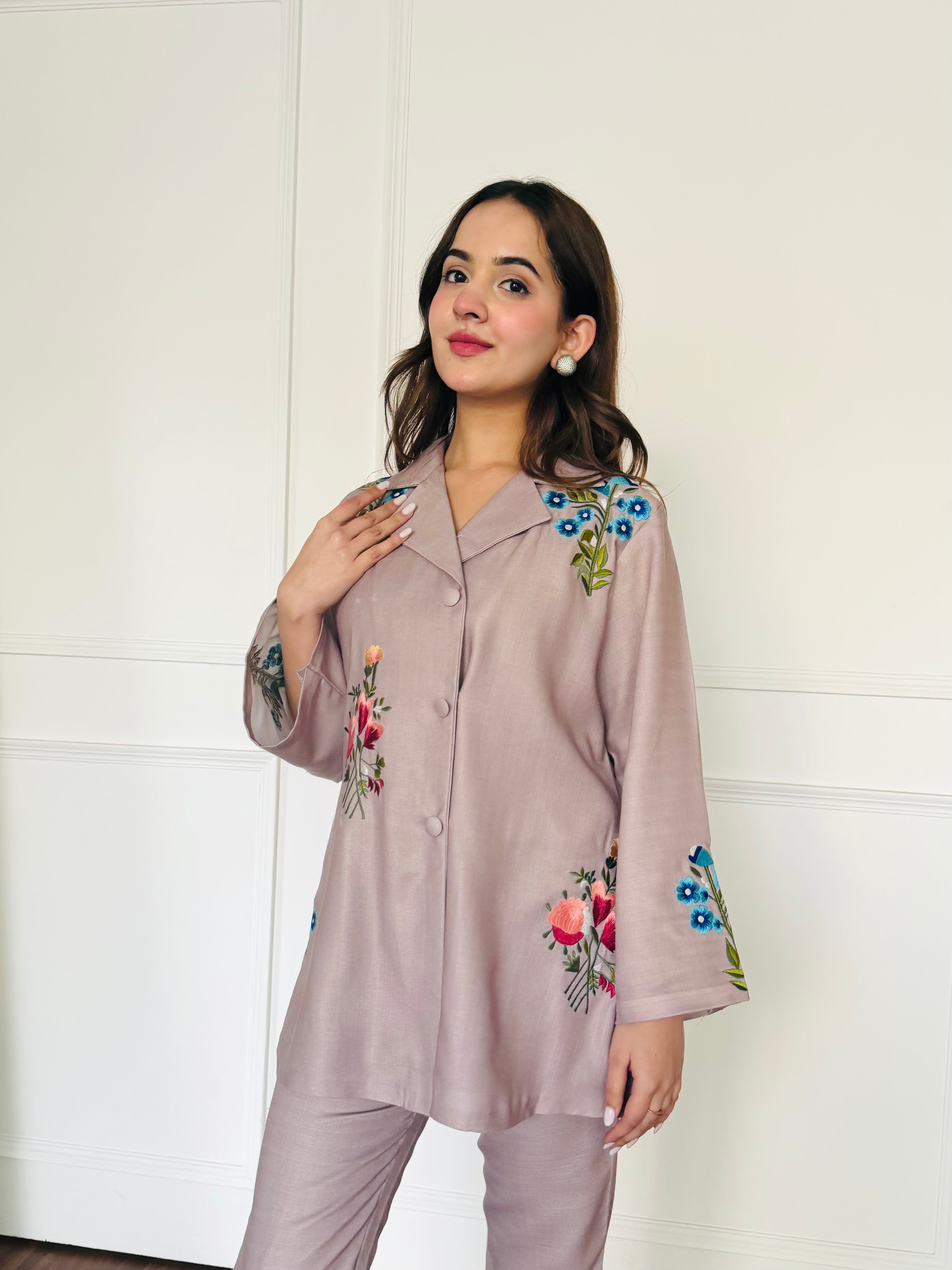 Latte Petal Embroidered Co-ord Set