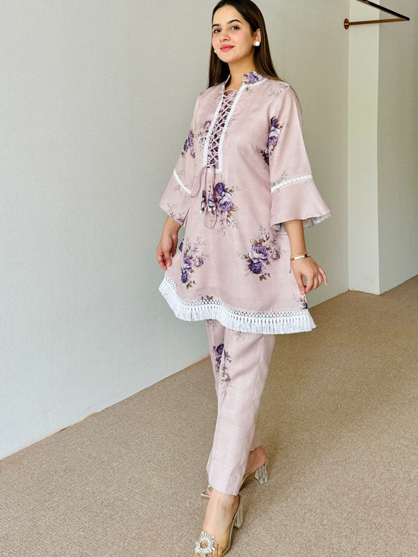 Mahira Beige Floral Festive Kurta Set