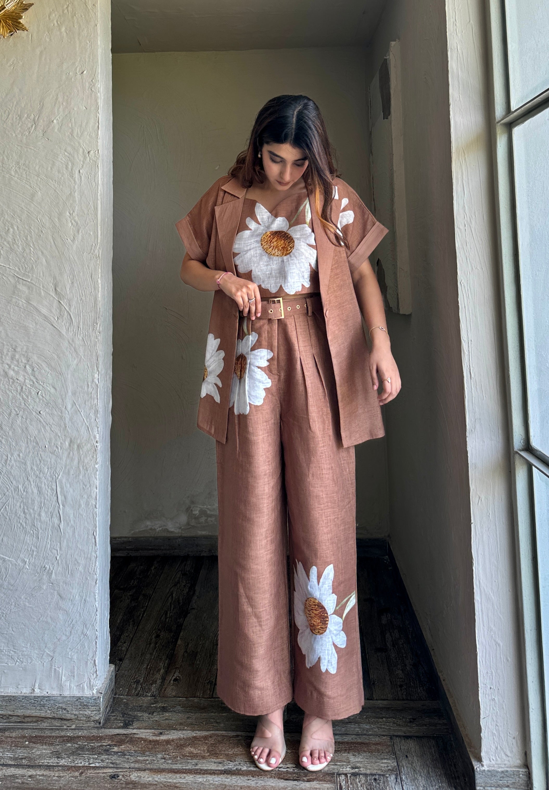 Brown Linen 3 Piece Coord Set