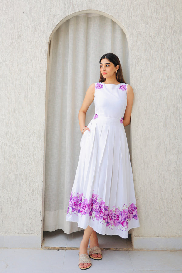 White & Pink Floral Summer Dress