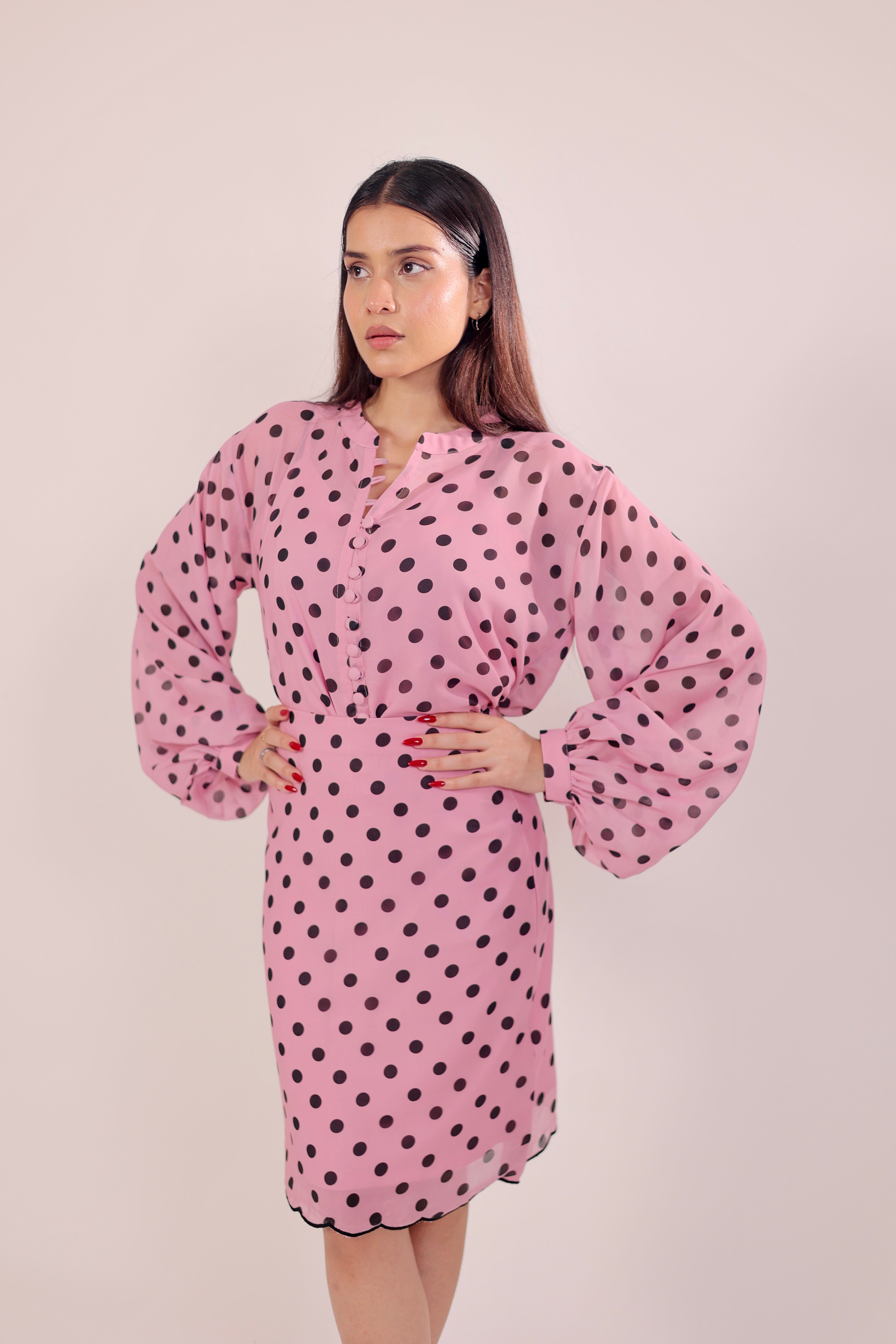 Playful Pink Polka Skirt Set