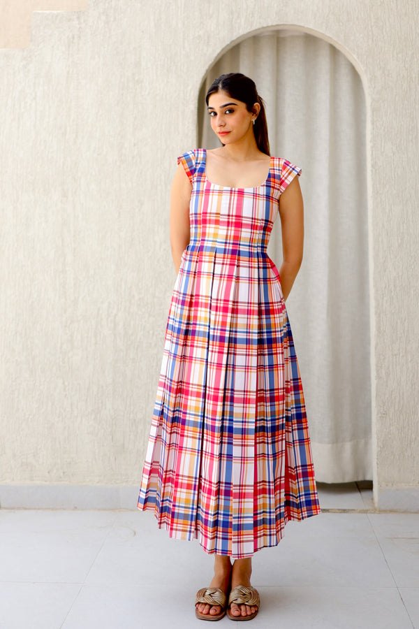 Suncheck Tie-Back Midi Dress
