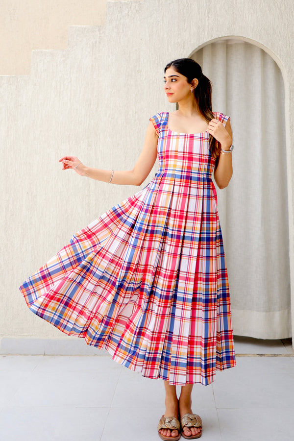 Suncheck Tie-Back Midi Dress