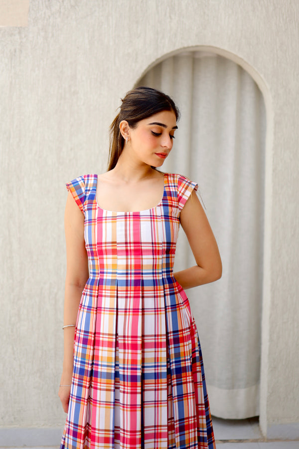 Suncheck Tie-Back Midi Dress