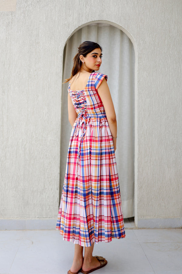 Suncheck Tie-Back Midi Dress