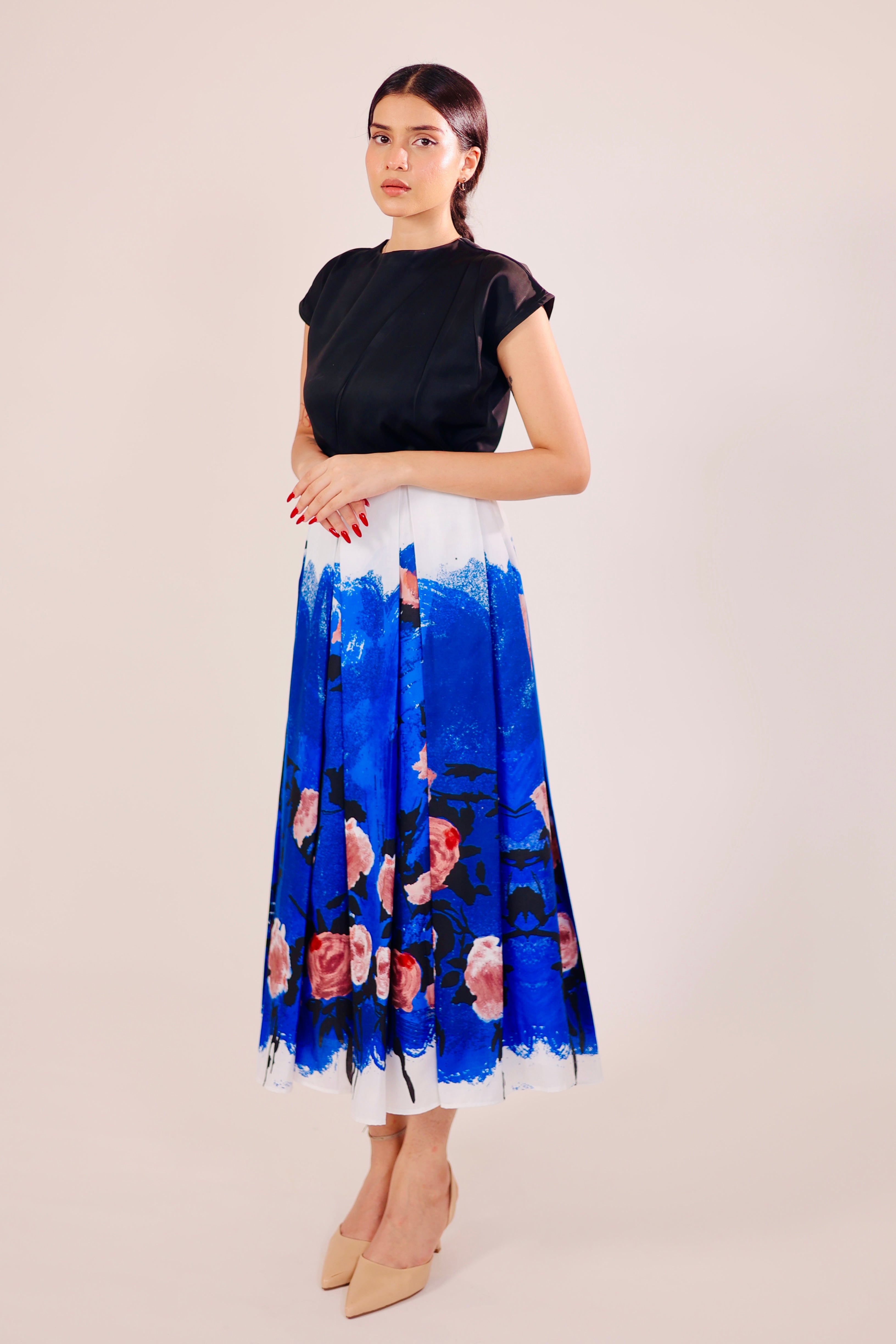 Blue Dusk Pleated Skirt Set
