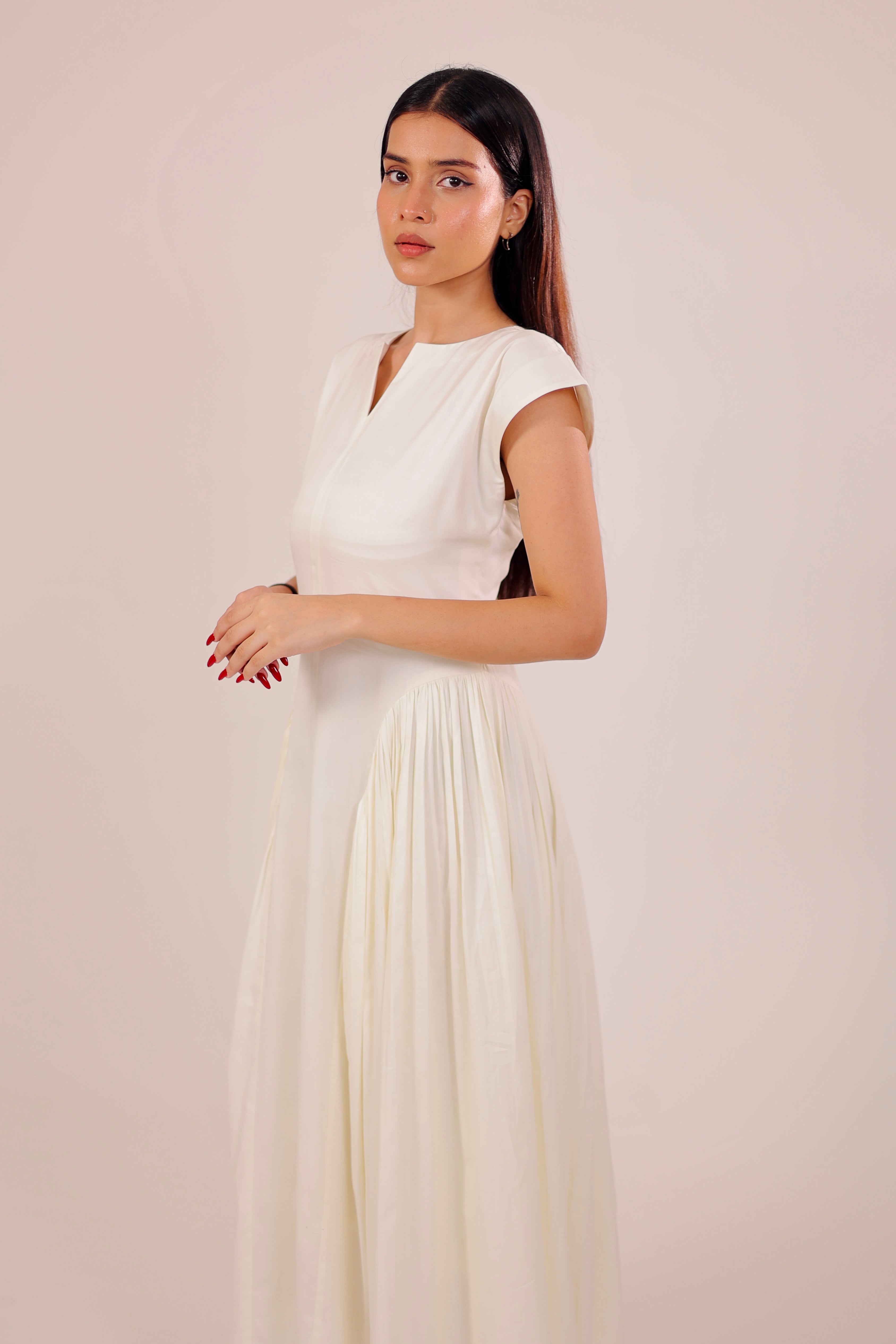 Ivory Pleated Midi Dress