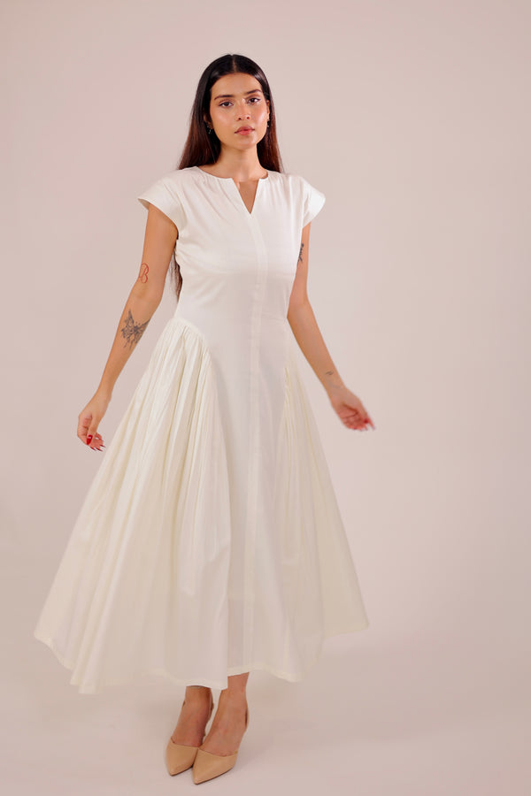 Ivory Pleated Midi Dress