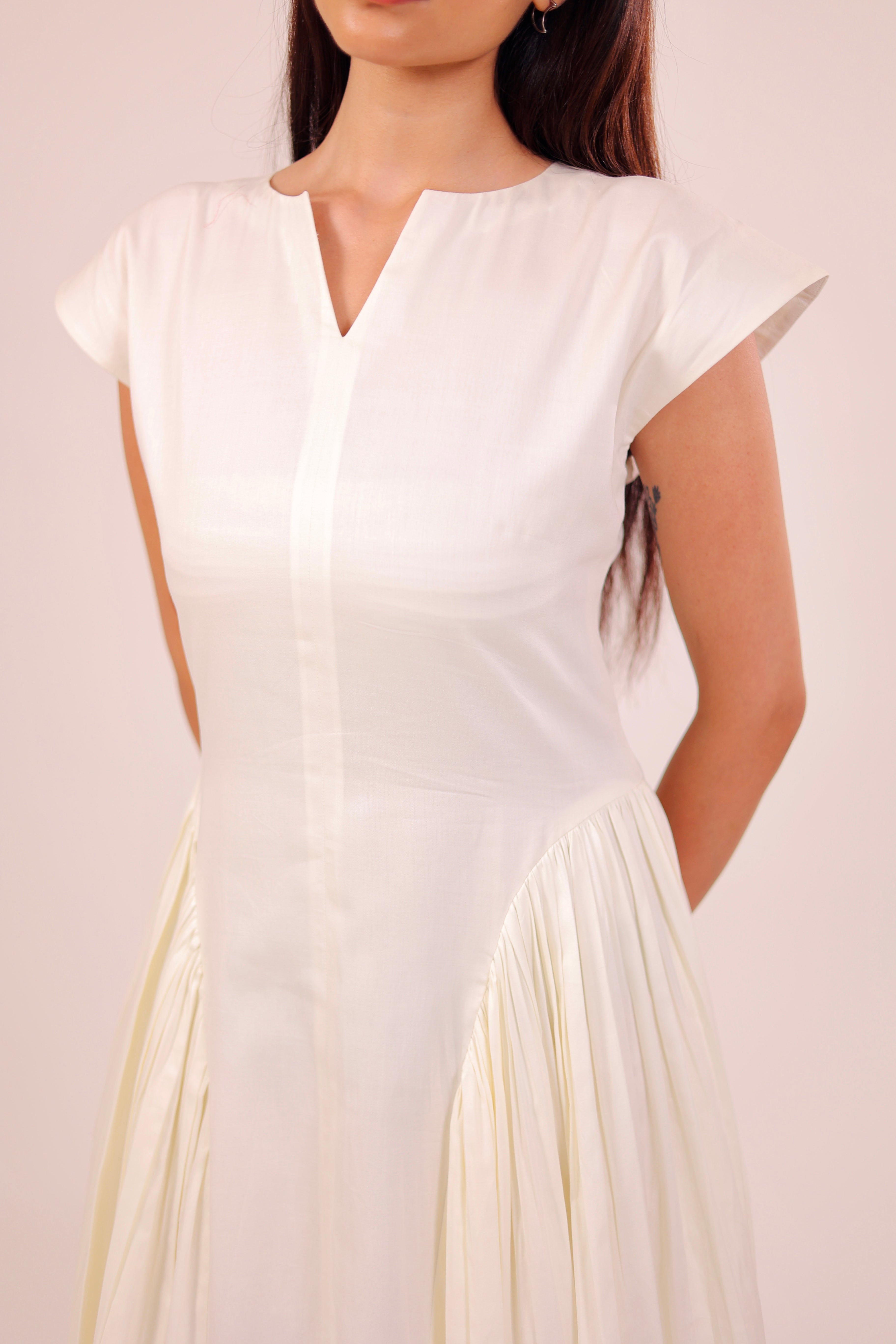 Ivory Pleated Midi Dress