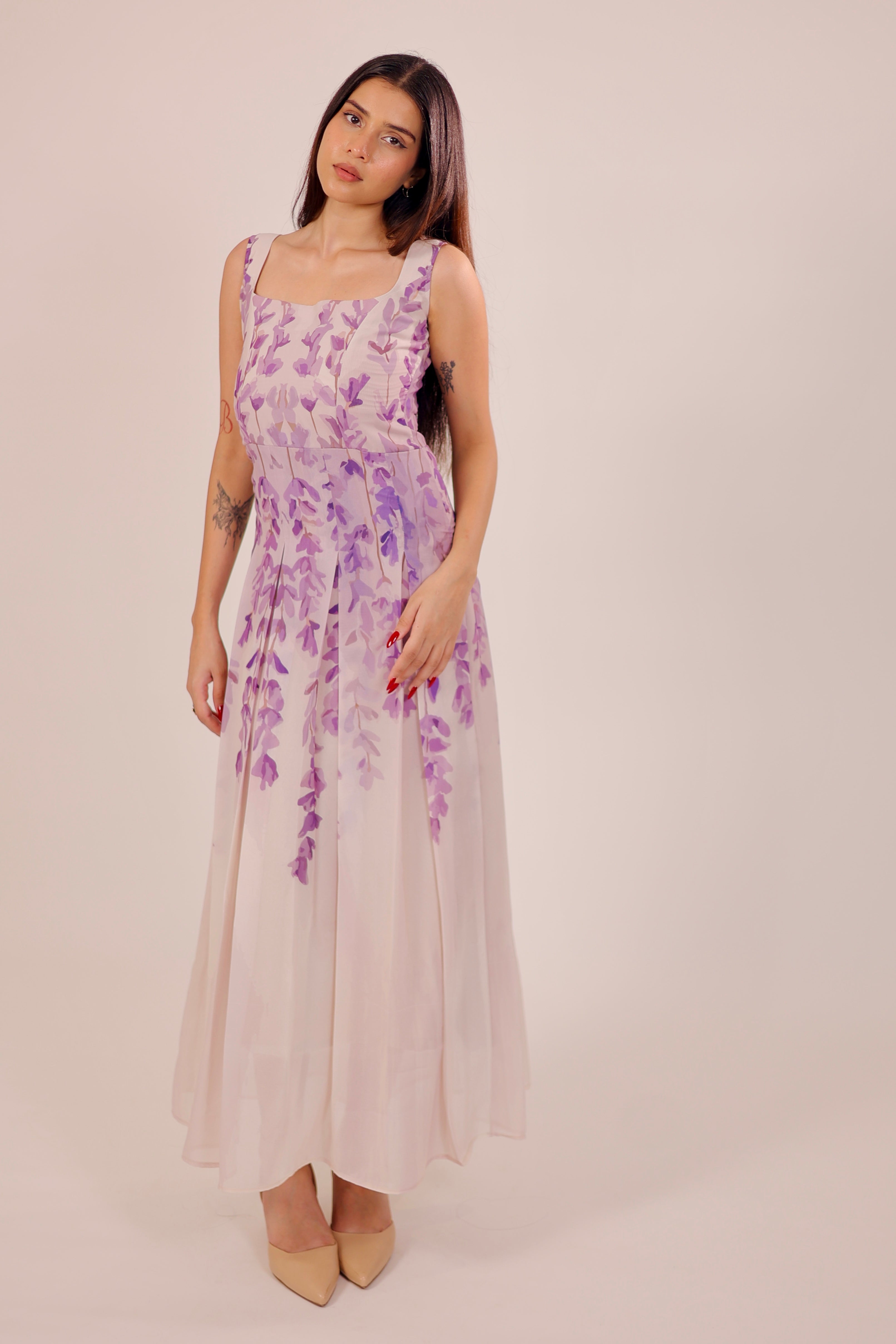 Floral Dusk Pleated Dress