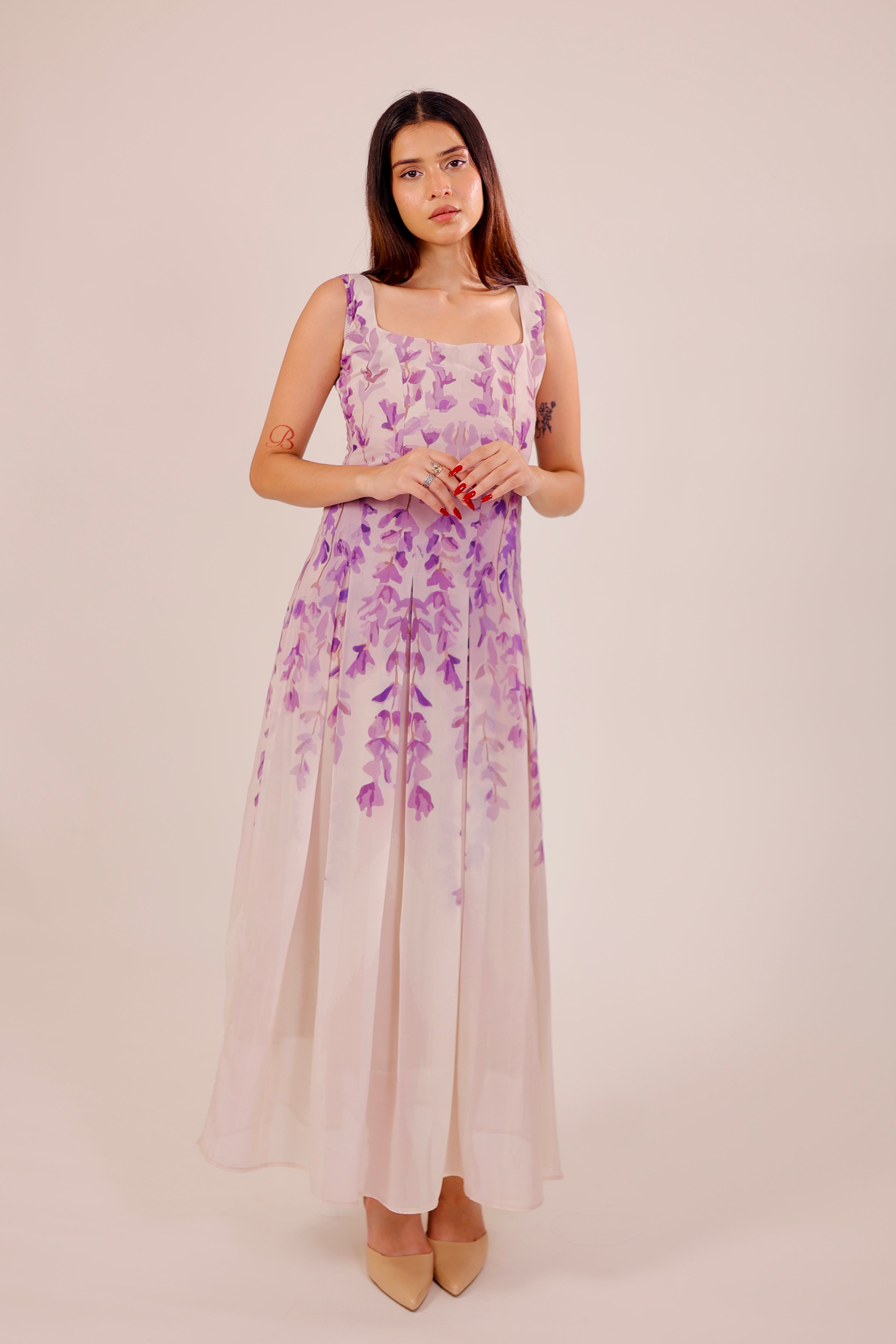 Floral Dusk Pleated Dress