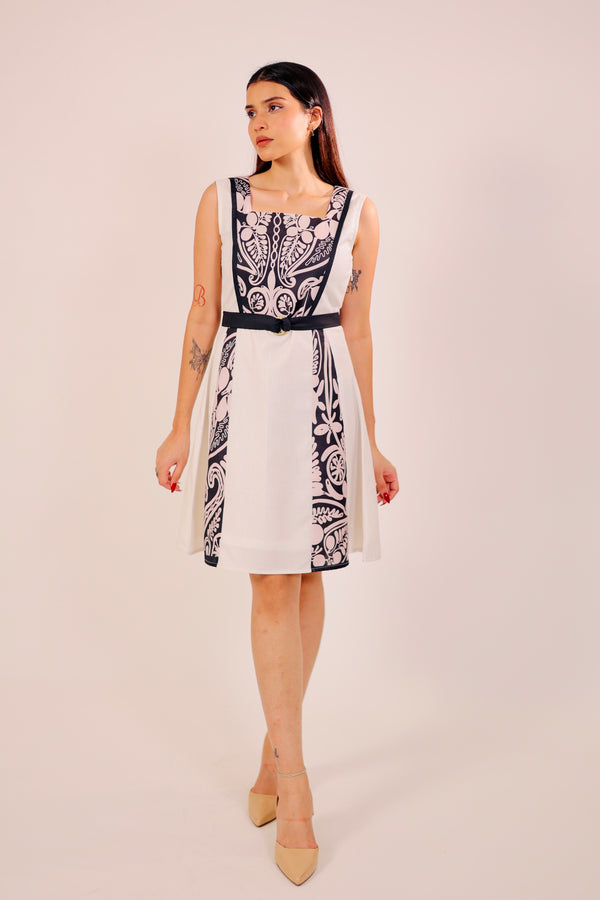 Classic Contrast Midi Dress