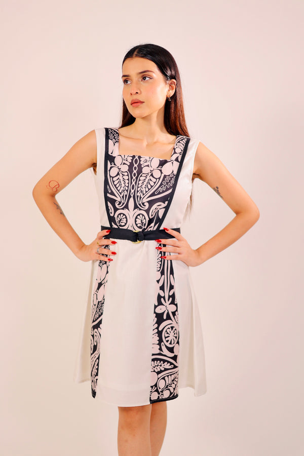 Classic Contrast Midi Dress
