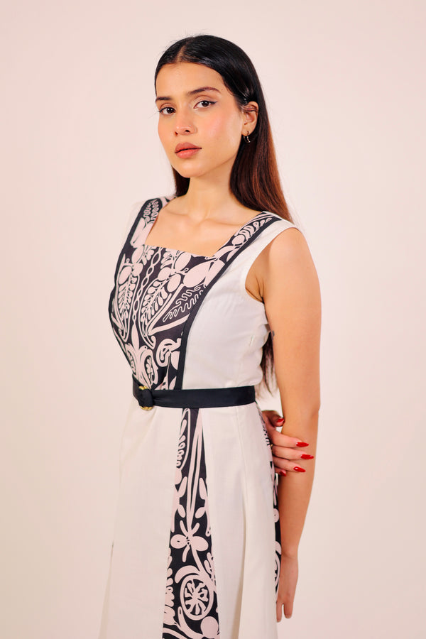 Classic Contrast Midi Dress