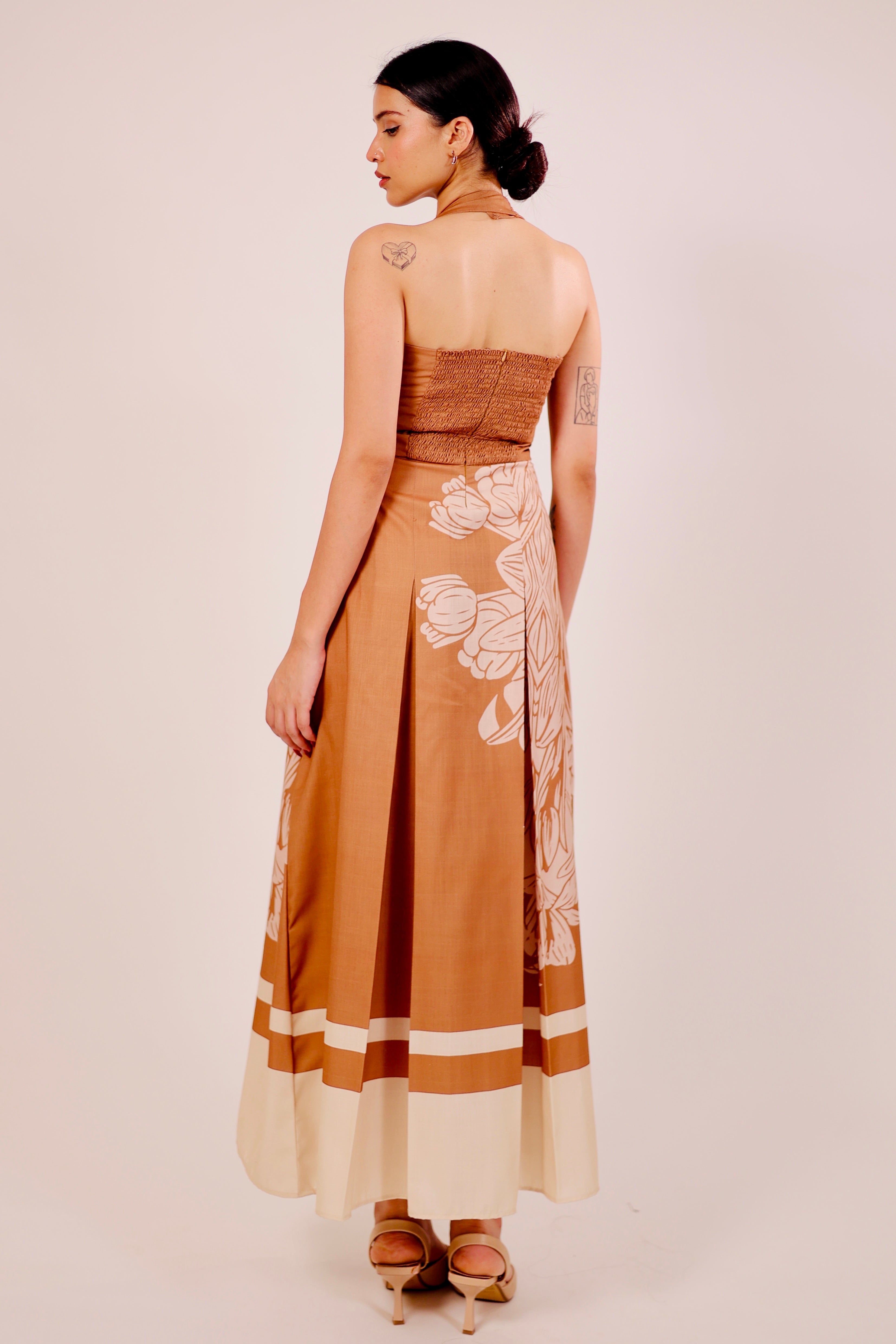 Caramel Pleated Midi Dress