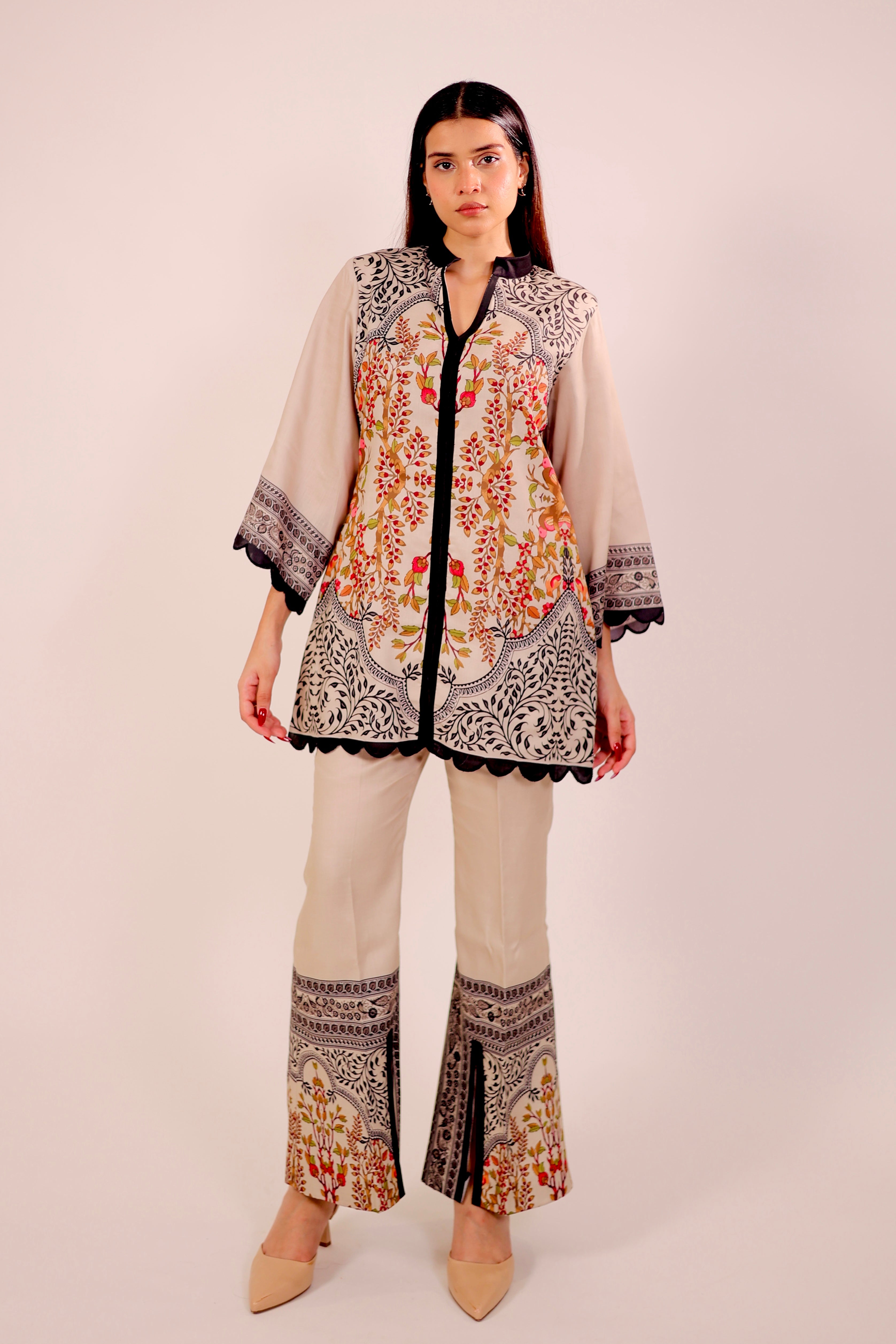Timeless Beige & Black Kurta Set