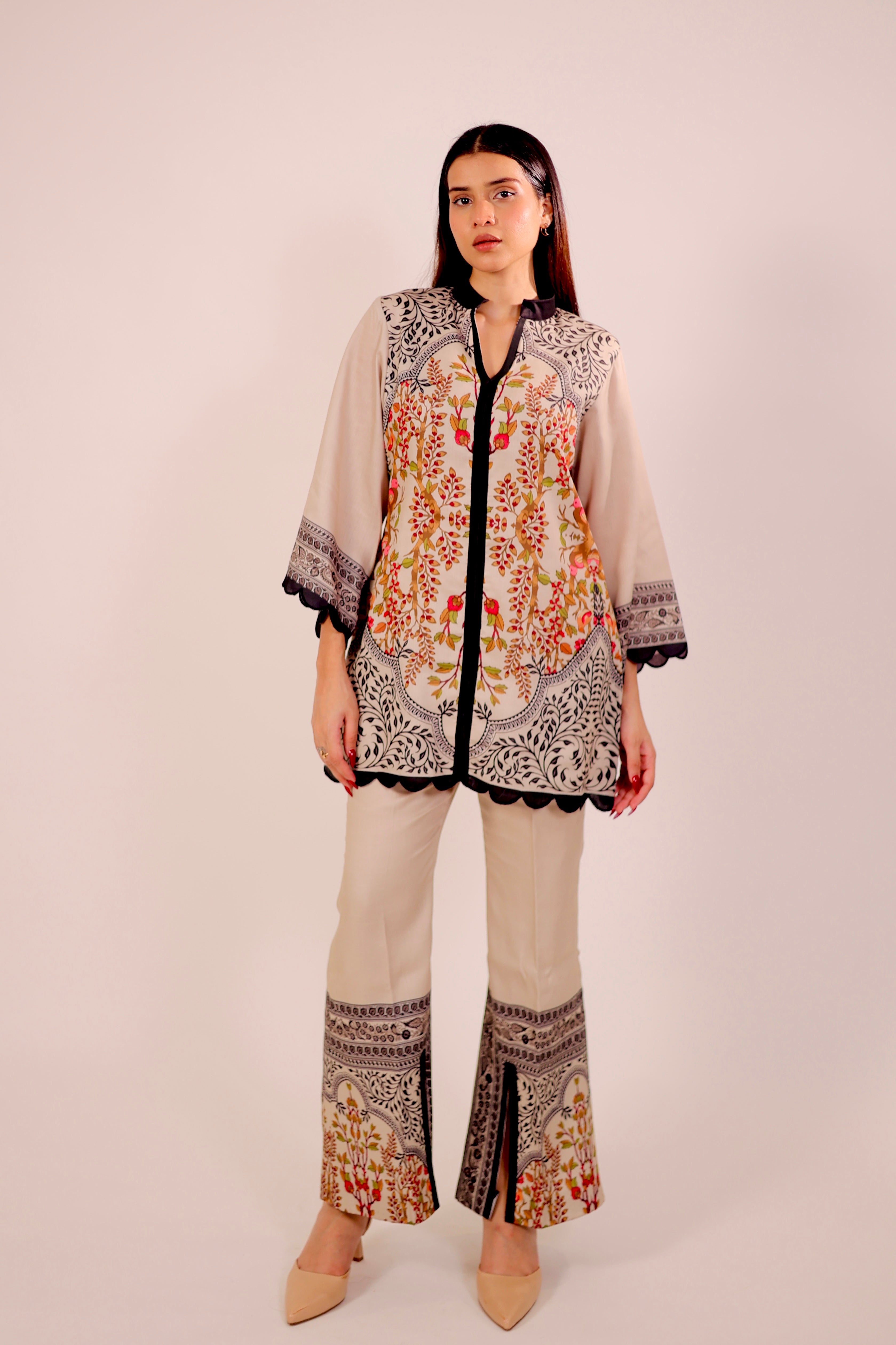 Timeless Beige & Black Kurta Set